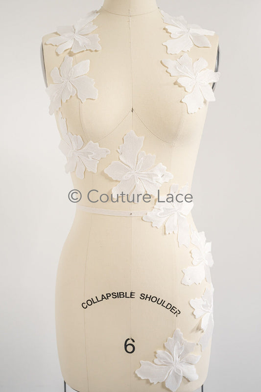 Applique de fleur de mariage/ applique de dentelle de fleur/ applique de robe romantique/ applique de feuille/ A23-351