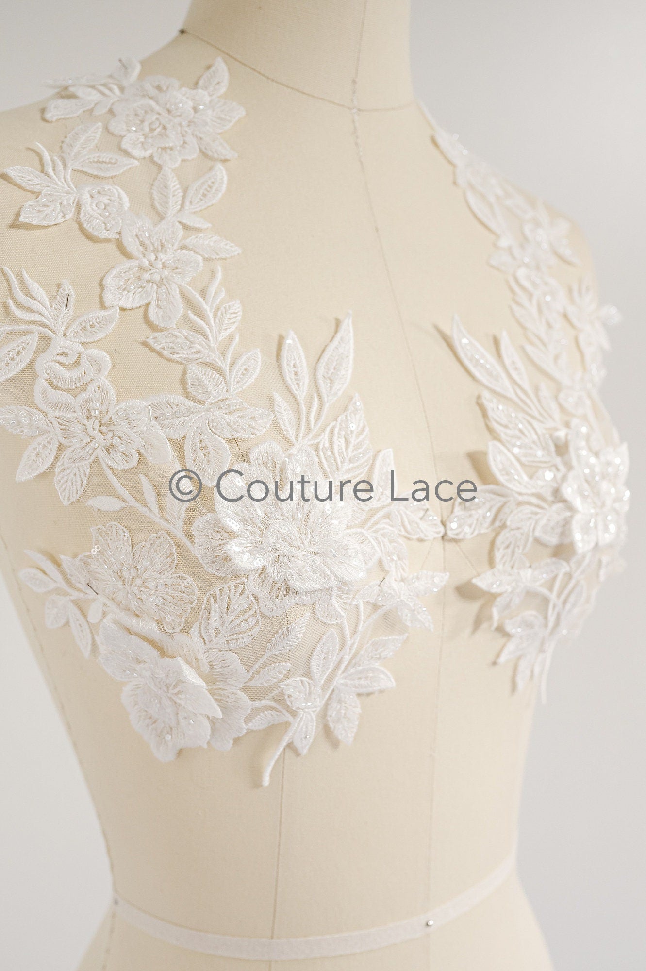 3D Blumen Applikation mit Kette/ Blumen Spitze Hochzeit Applikation/ romantisches Kleid Applikationen/ Blatt Applikationen// A23-366