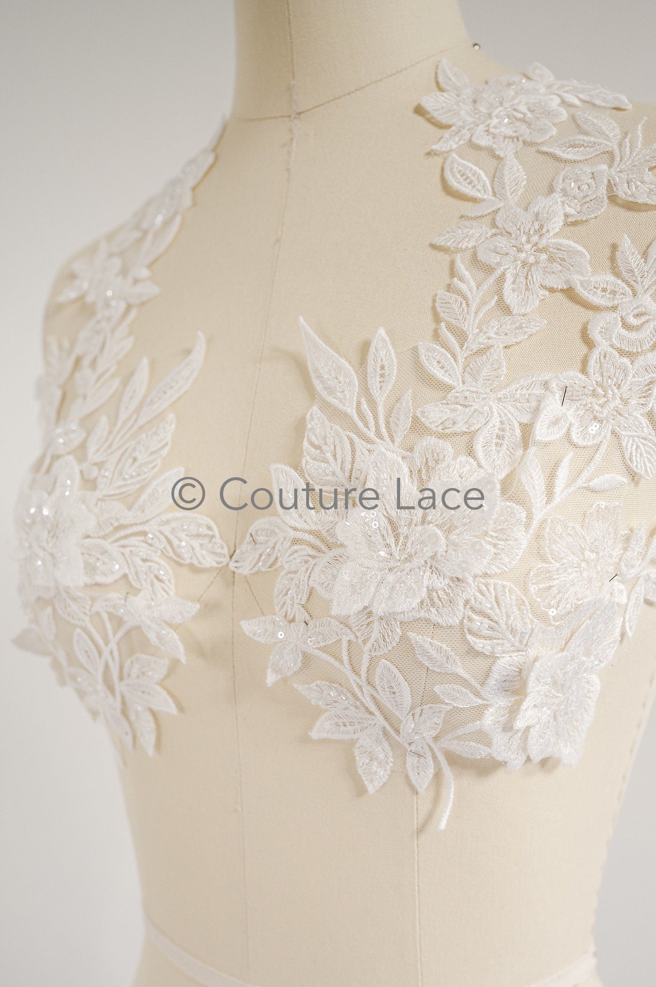 3D Blumen Applikation mit Kette/ Blumen Spitze Hochzeit Applikation/ romantisches Kleid Applikationen/ Blatt Applikationen// A23-366