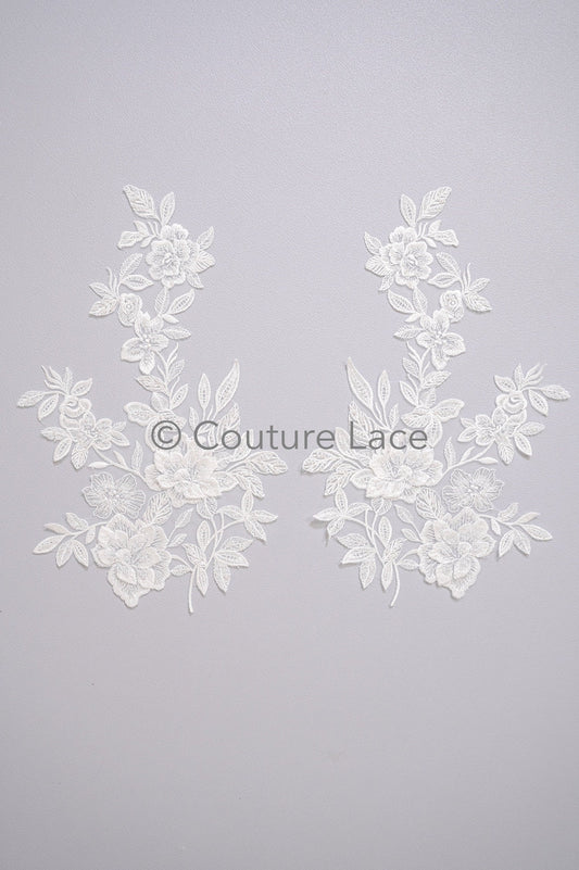 3D Blumen Applikation mit Kette/ Blumen Spitze Hochzeit Applikation/ romantisches Kleid Applikationen/ Blatt Applikationen// A23-366