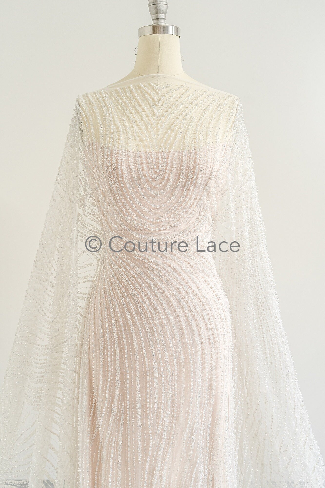 Perlen Spitzenstoff Off-White/ Couture Brautspitze/ Braut Spitzenstoff mit Perlen// L23-526