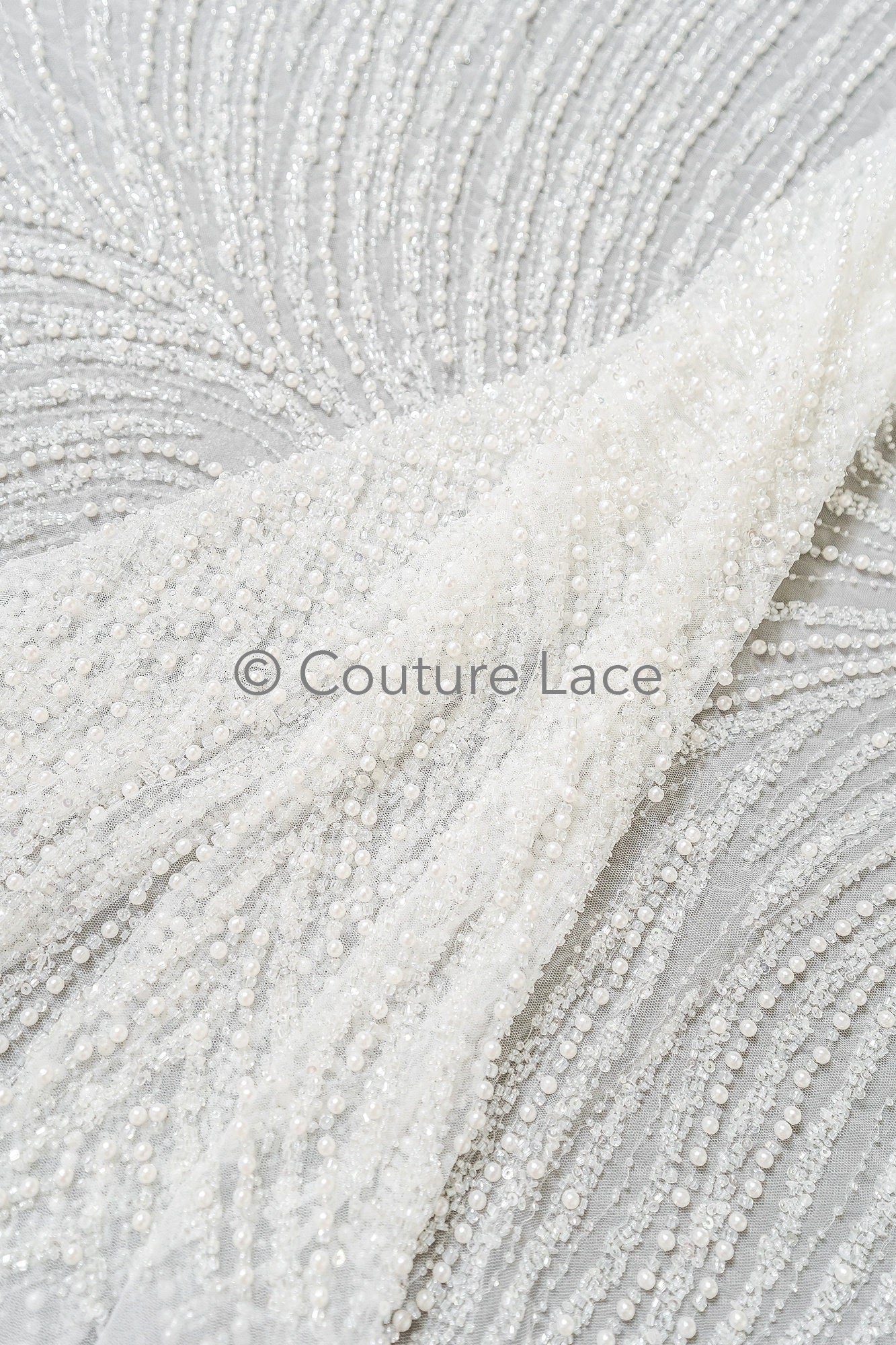 Perlen Spitzenstoff Off-White/ Couture Brautspitze/ Braut Spitzenstoff mit Perlen// L23-526