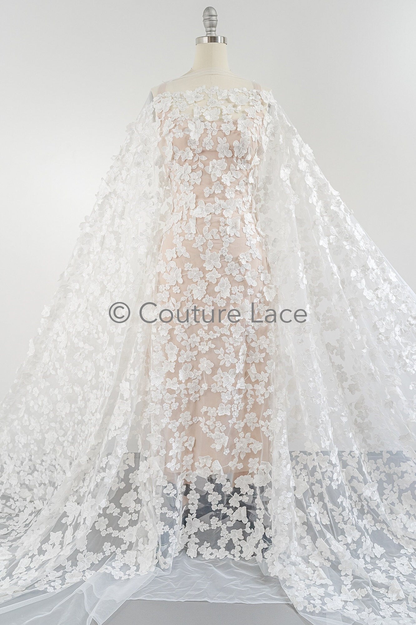 3D Blumen Spitzenstoff/ Braut Spitzenstoff/ romantischer Blumen Spitzenstoff mit 3D Blumen/ Hochzeit Spitzenstoff// L23-634