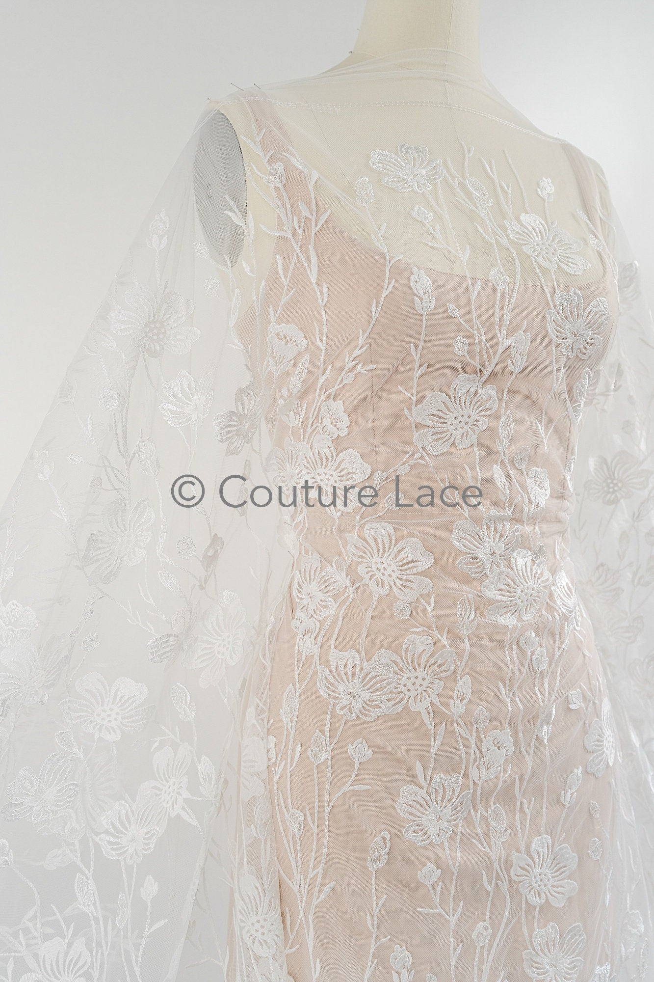 floral bridal lace / bridal lace material / offwhite bridal lace / floral wedding lace / couture lace / / L23-639