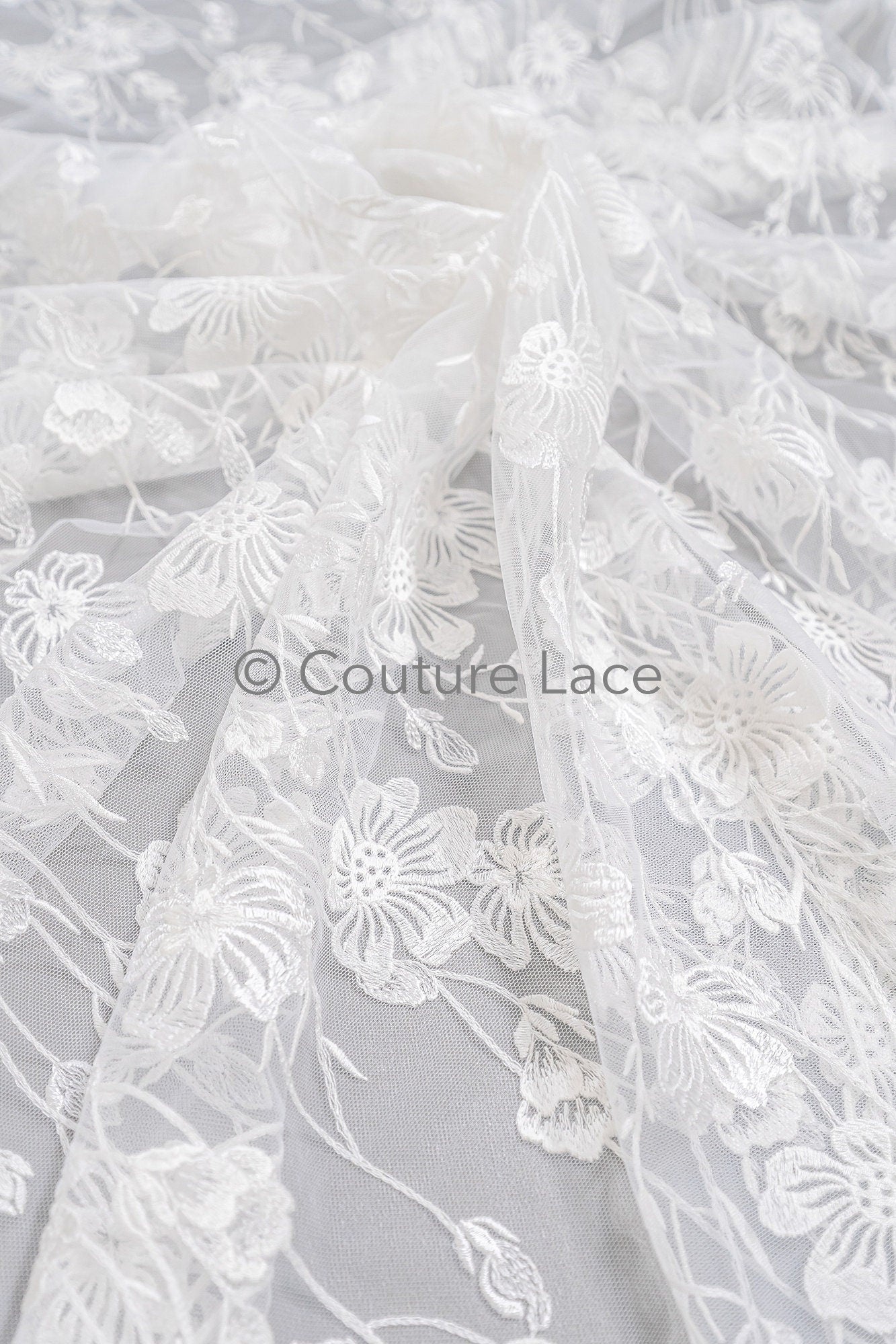floral bridal lace / bridal lace material / offwhite bridal lace / floral wedding lace / couture lace / / L23-639