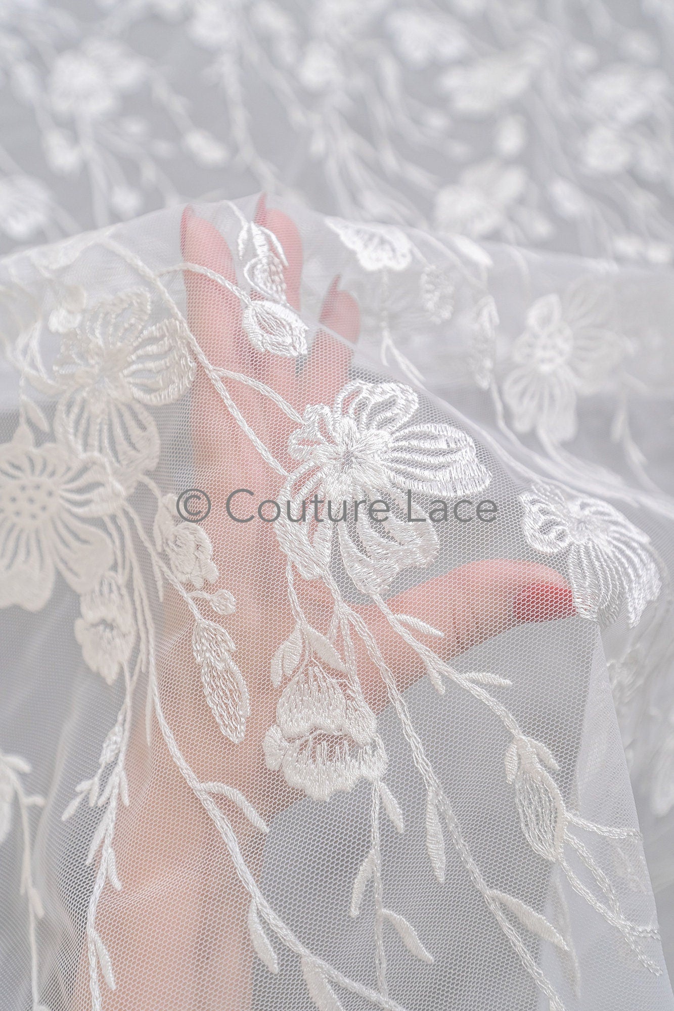 floral bridal lace / bridal lace material / offwhite bridal lace / floral wedding lace / couture lace / / L23-639
