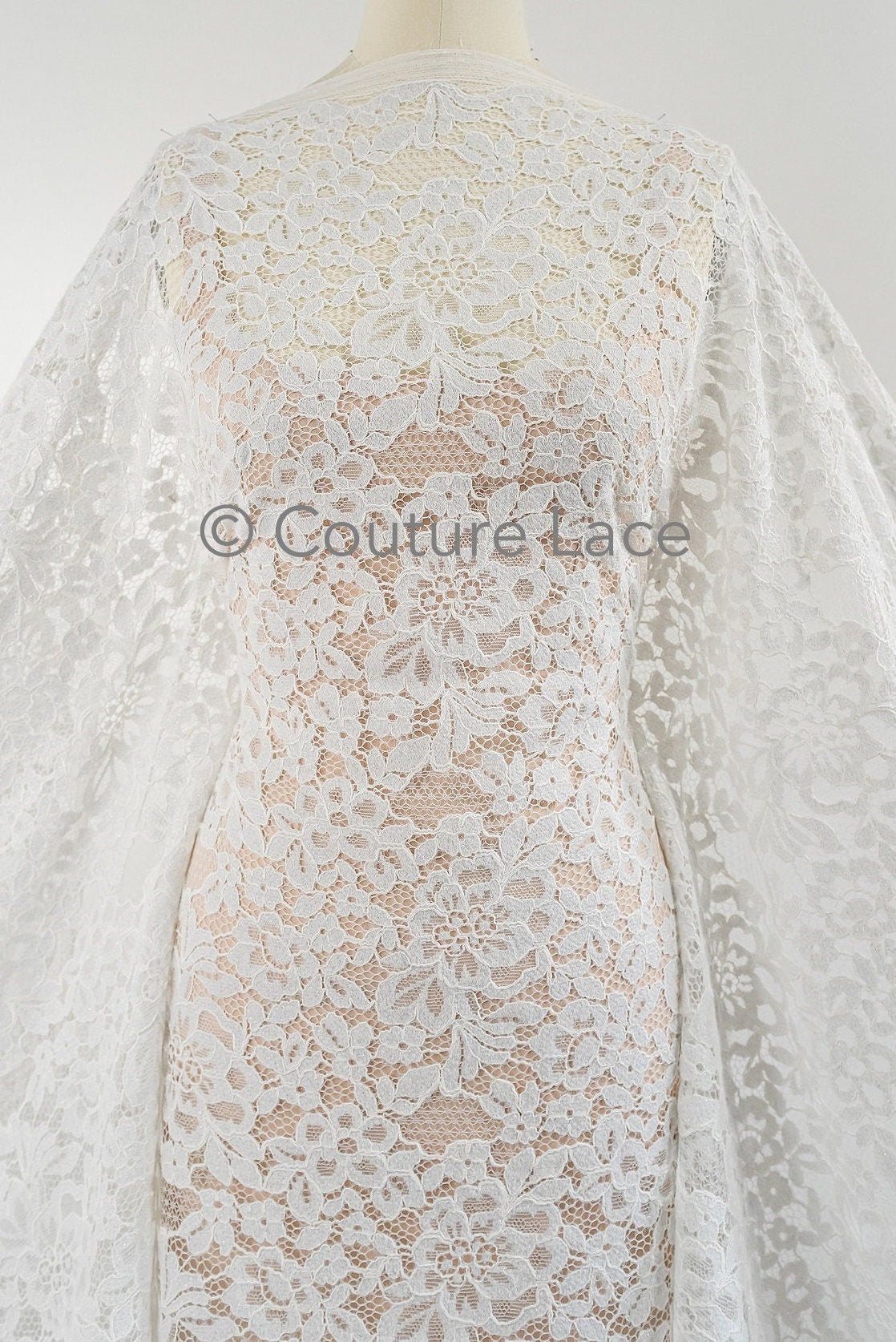 French Chantilly lace/ bridal lace/ Raschel lace/ Off-White Boho bridal lace/ French floral lace// L23-645