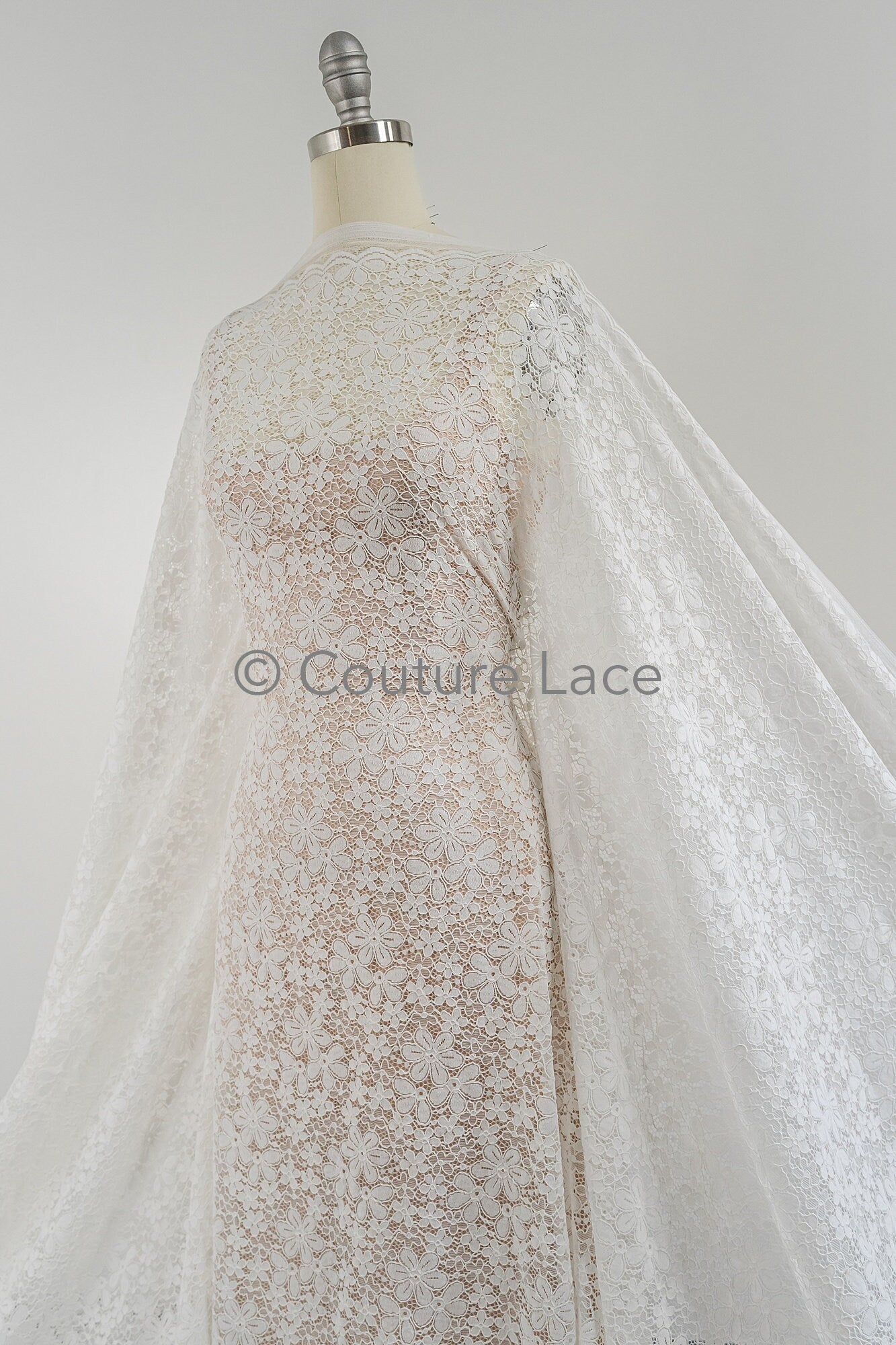 French floral lace/ bridal raschel lace/ French veil lace/ bridal chanitilly lace/ Edwardian lace fabric// L23-648