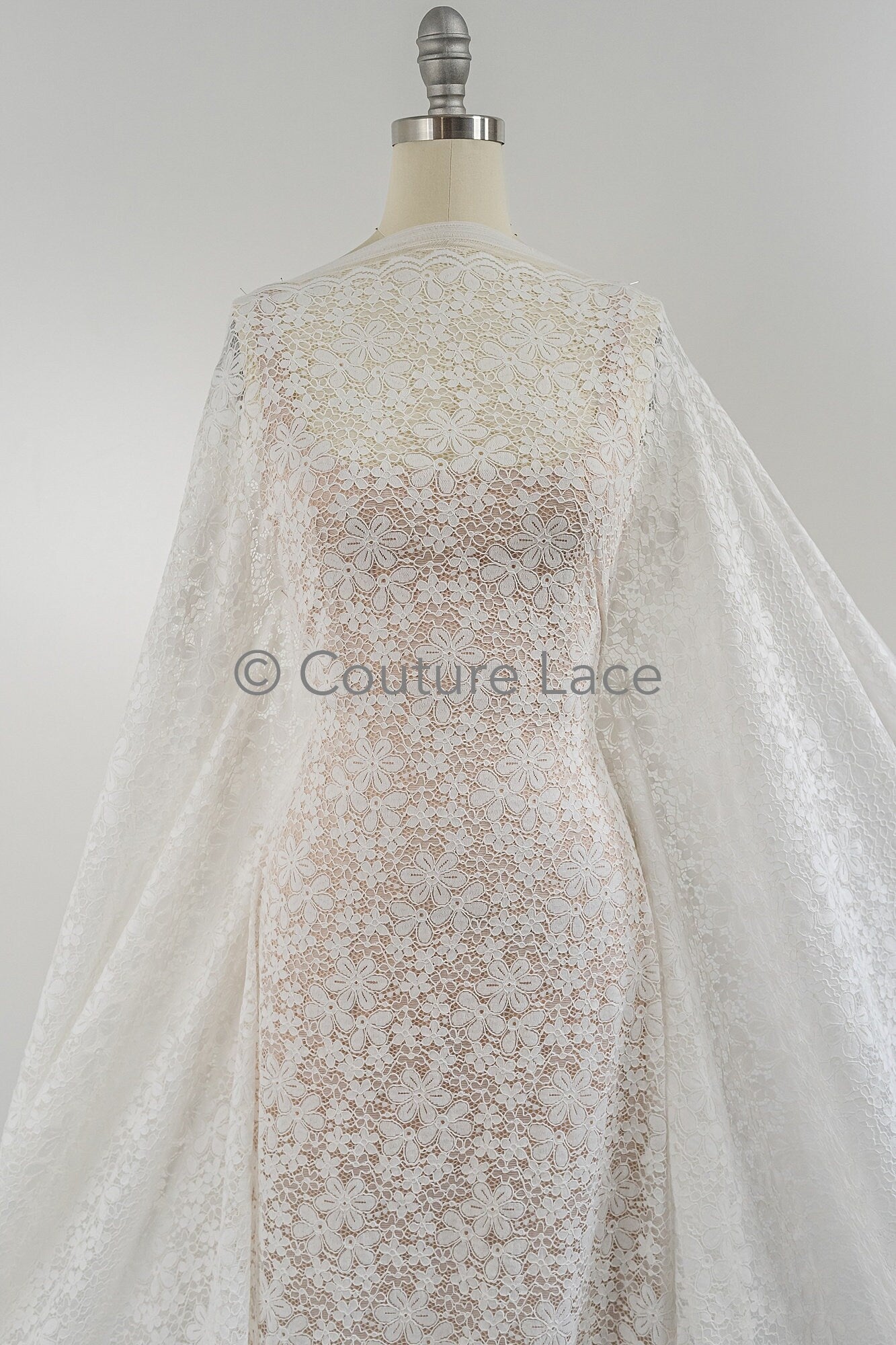 French floral lace/ bridal raschel lace/ French veil lace/ bridal chanitilly lace/ Edwardian lace fabric// L23-648