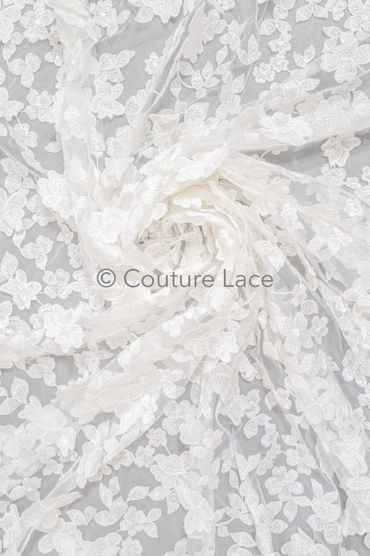 3D Blumen Spitzenstoff/ Braut Spitzenstoff/ romantischer Blumen Spitzenstoff mit 3D Blumen/ Hochzeit Spitzenstoff// L23-634