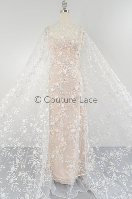 3D Blumen Perlen Spitze Stoff/ Couture Spitzen Stoff mit Folgen/ Braut Spitzen Stoff/ Hochzeit Spitze// L23-649