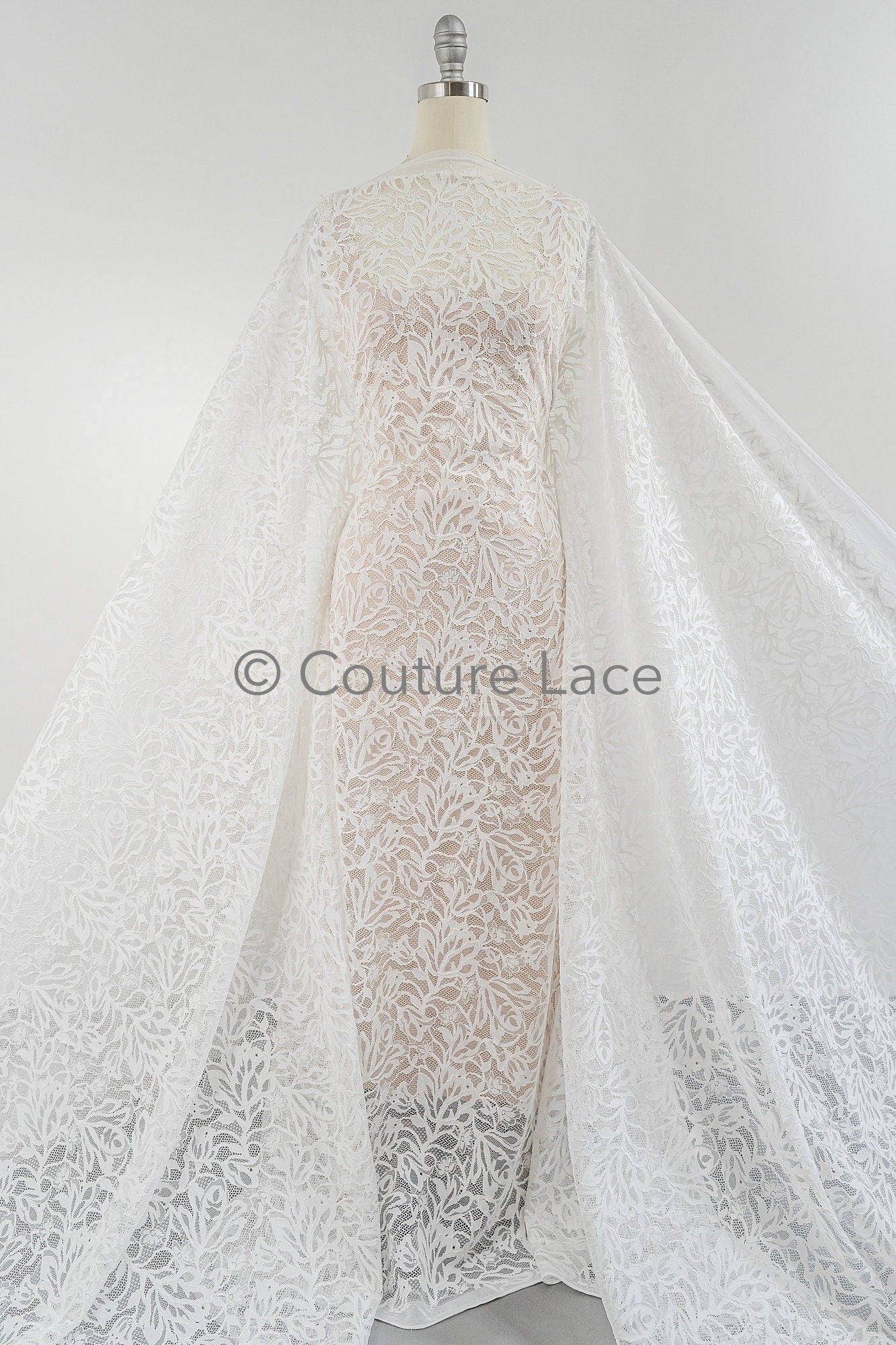 French floral lace/ bridal raschel lace/ French veil lace/ bridal chanitilly lace/ Edwardian lace fabric// L23-647