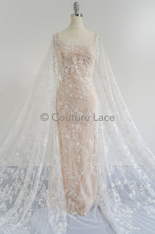 Blumen Perlen Spitze Stoff/ Couture Spitzen Stoff/ Braut Spitzen Stoff/ Perlen Perlen Spitze// L23-657