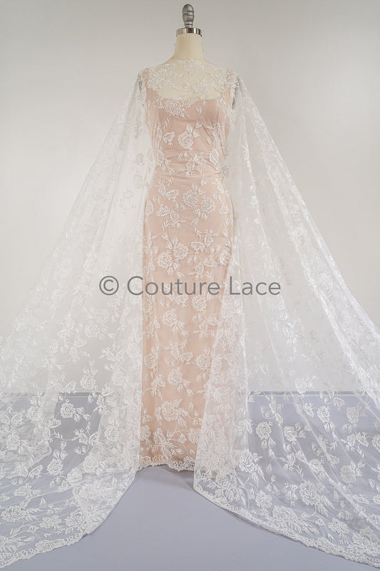Encaje nupcial con motivos florales / tela de encaje para novia con lentejuelas / encaje nupcial en blanco roto / encaje floral para bodas / Couture // L17-035