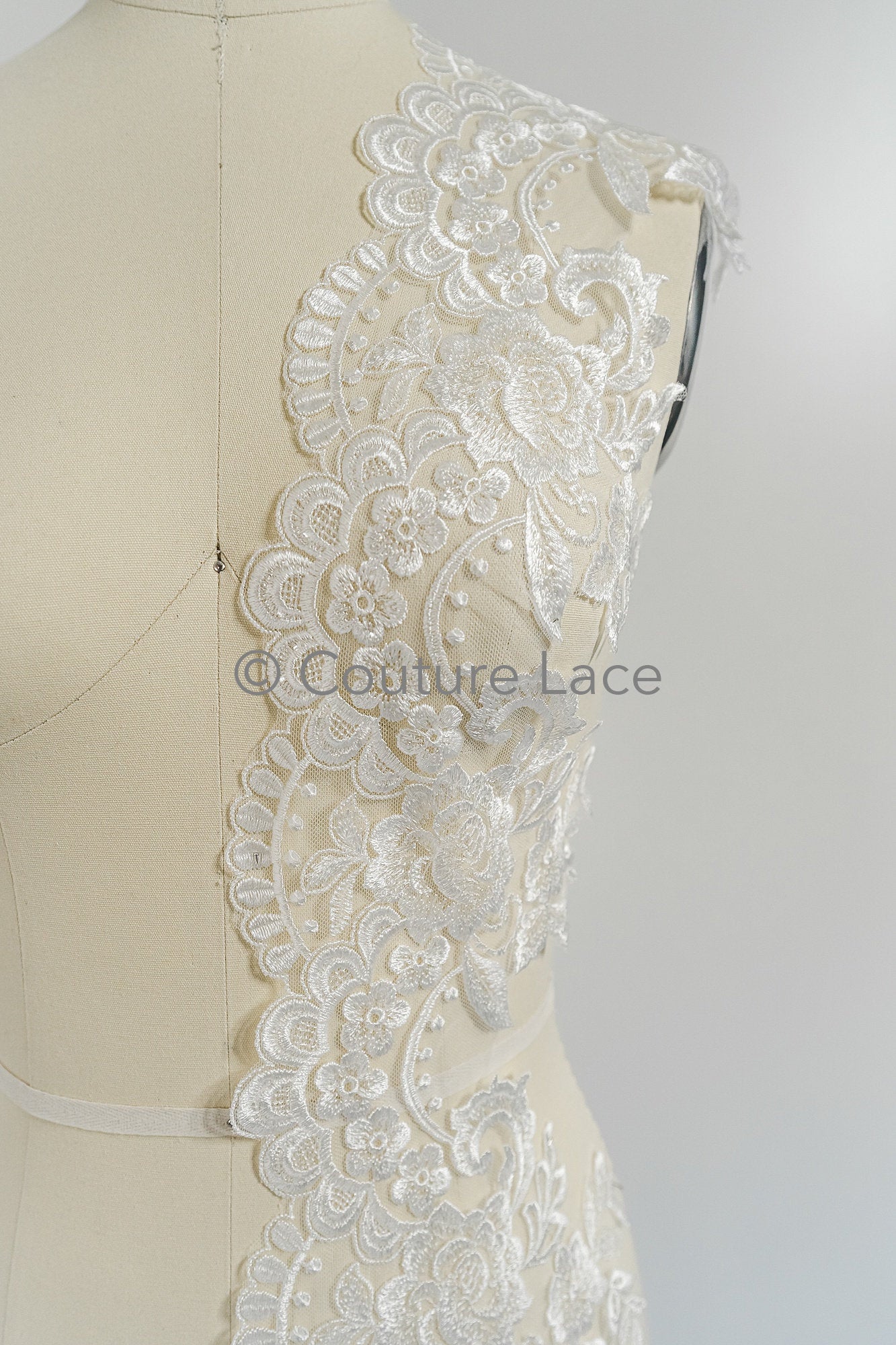 Off-white lace trim/ soft embroidered lace trim/ elegant lace border/ veil lace/ lace border // T23-044