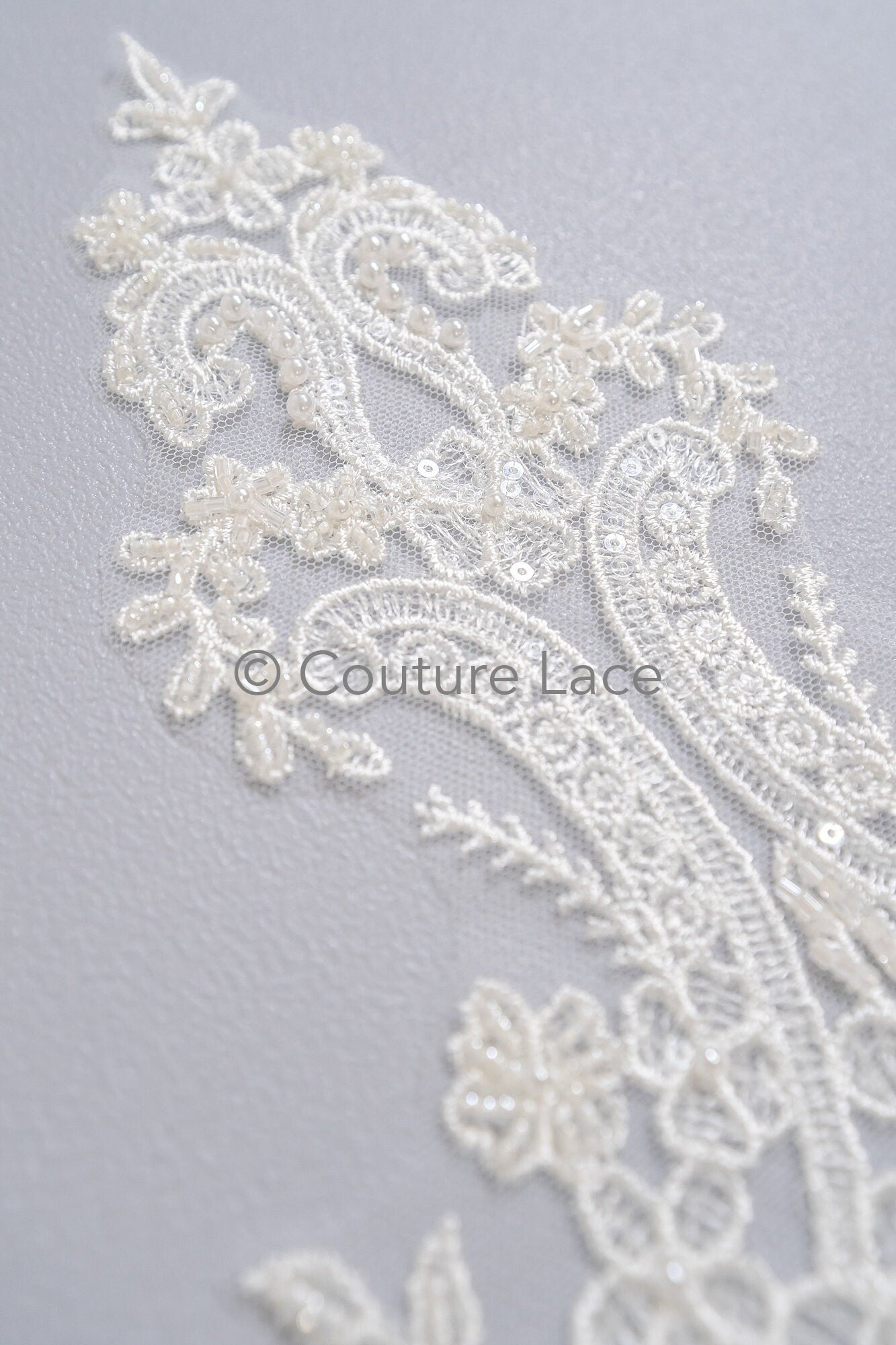 Pearl bridal patch / pearl flower applique / wedding dress lace applique / leaf applique bridal // A23-231