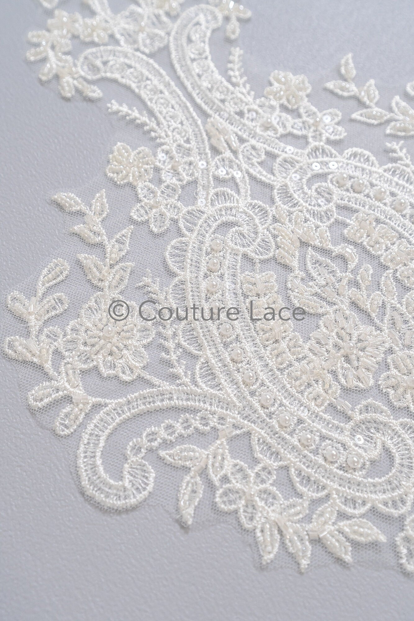 Pearl bridal patch / pearl flower applique / wedding dress lace applique / leaf applique bridal // A23-231