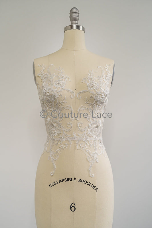 Pearl Bridal Patch / Pearl Flower Applique / Appliques de dentelle blanche et argentée / Appliques de feuilles // A23-198