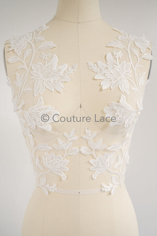 Appliques de fleurs de mariage/ appliques de dentelle de fleurs/ appliques de robe romantique/ appliques de feuilles// A23-362