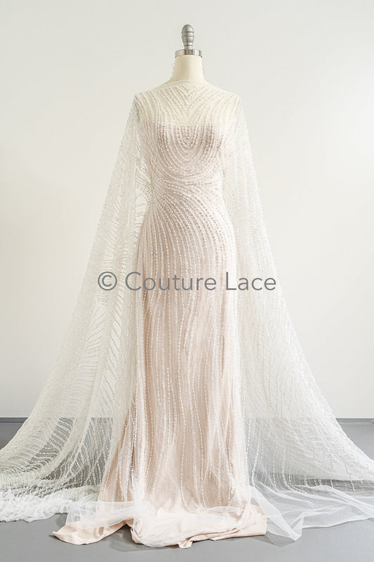 Perlen Spitzenstoff Off-White/ Couture Brautspitze/ Braut Spitzenstoff mit Perlen// L23-526