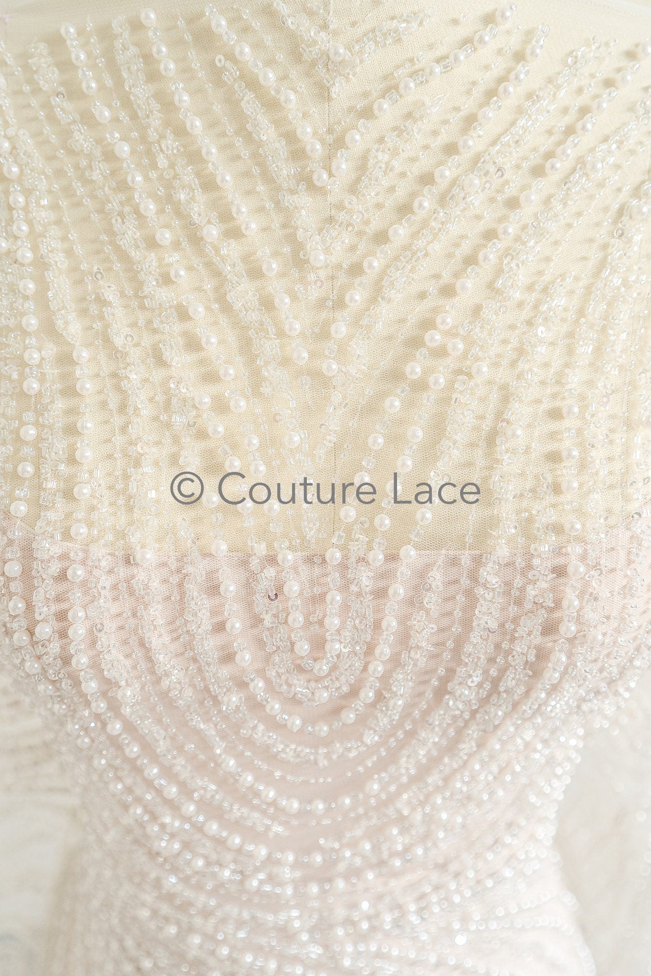 Perlen Spitzenstoff Off-White/ Couture Brautspitze/ Braut Spitzenstoff mit Perlen// L23-526