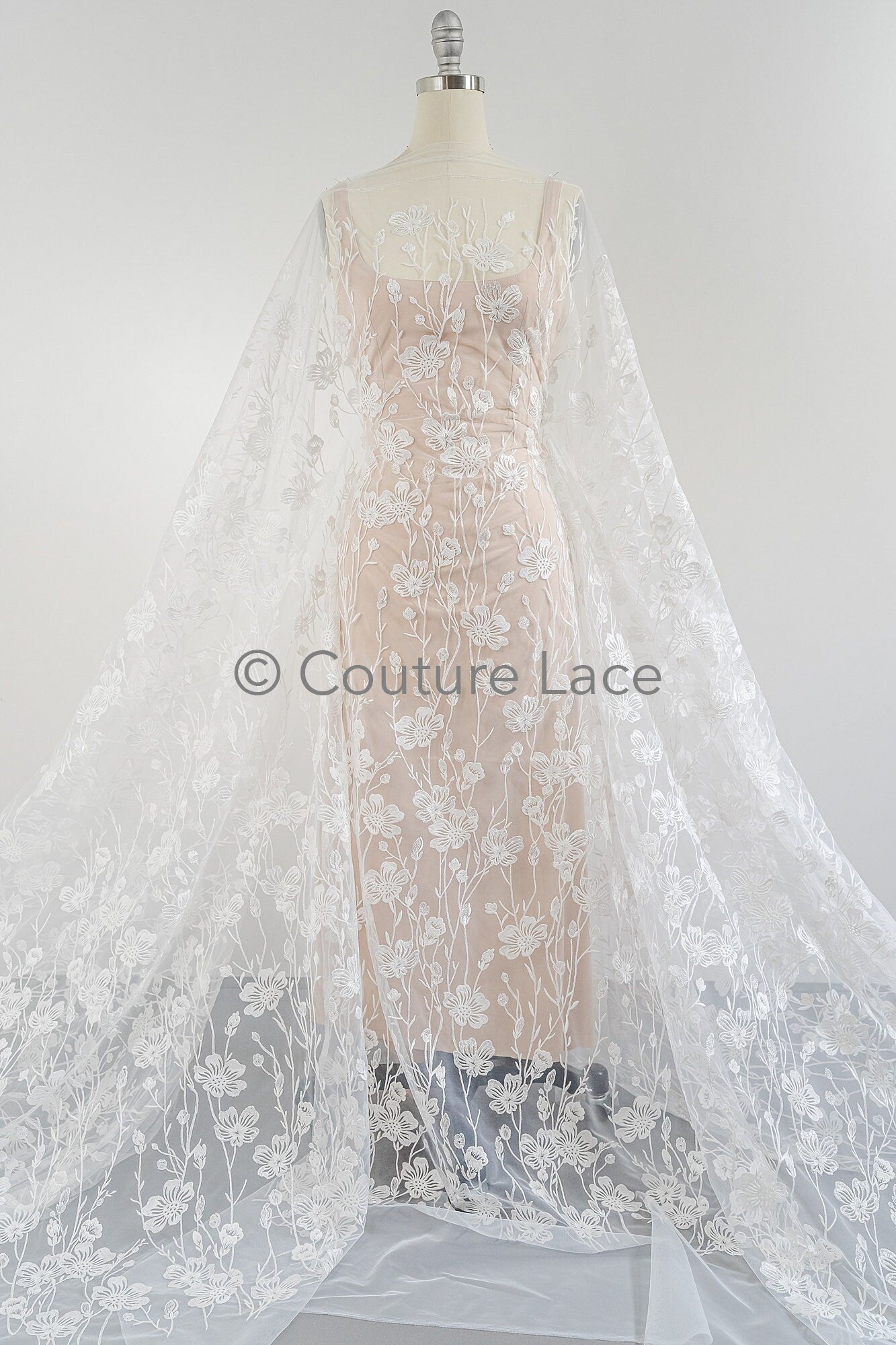 floral bridal lace / bridal lace material / offwhite bridal lace / floral wedding lace / couture lace / / L23-639
