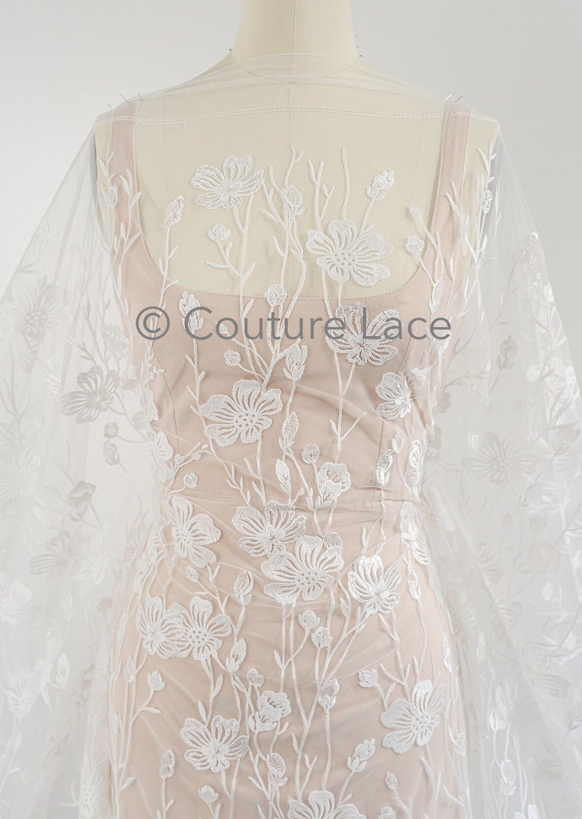 floral bridal lace / bridal lace material / offwhite bridal lace / floral wedding lace / couture lace / / L23-639