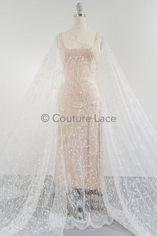 3D flower pearl lace fabric/ couture lace fabric with pearls/ bridal lace fabric/ pearl beaded lace// L23-640