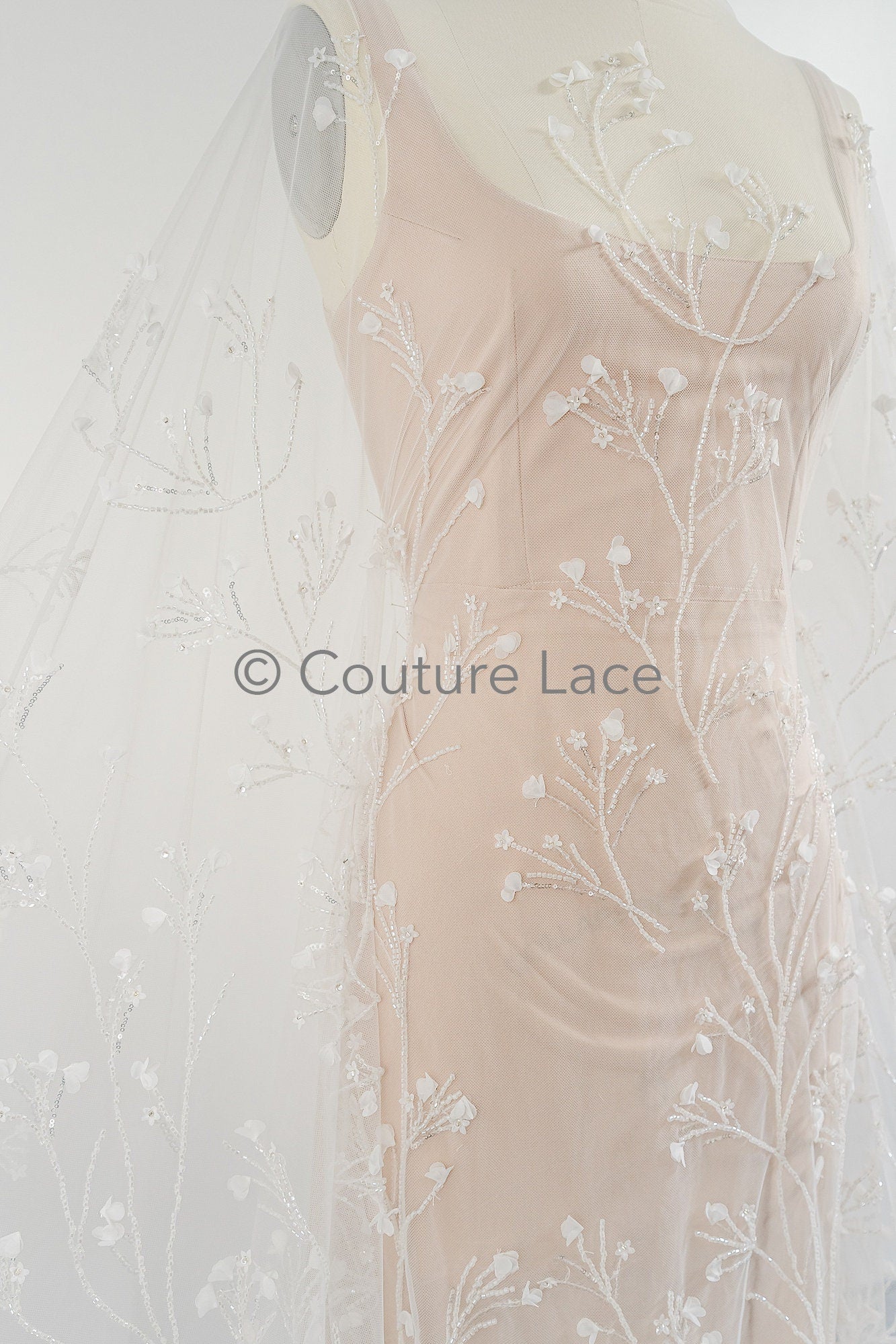 3D Blumen Perlen Spitze Stoff/ Couture Spitzen Stoff mit Perlen/ Braut Spitzen Stoff/ Perlen Perlen Spitze// L23-640