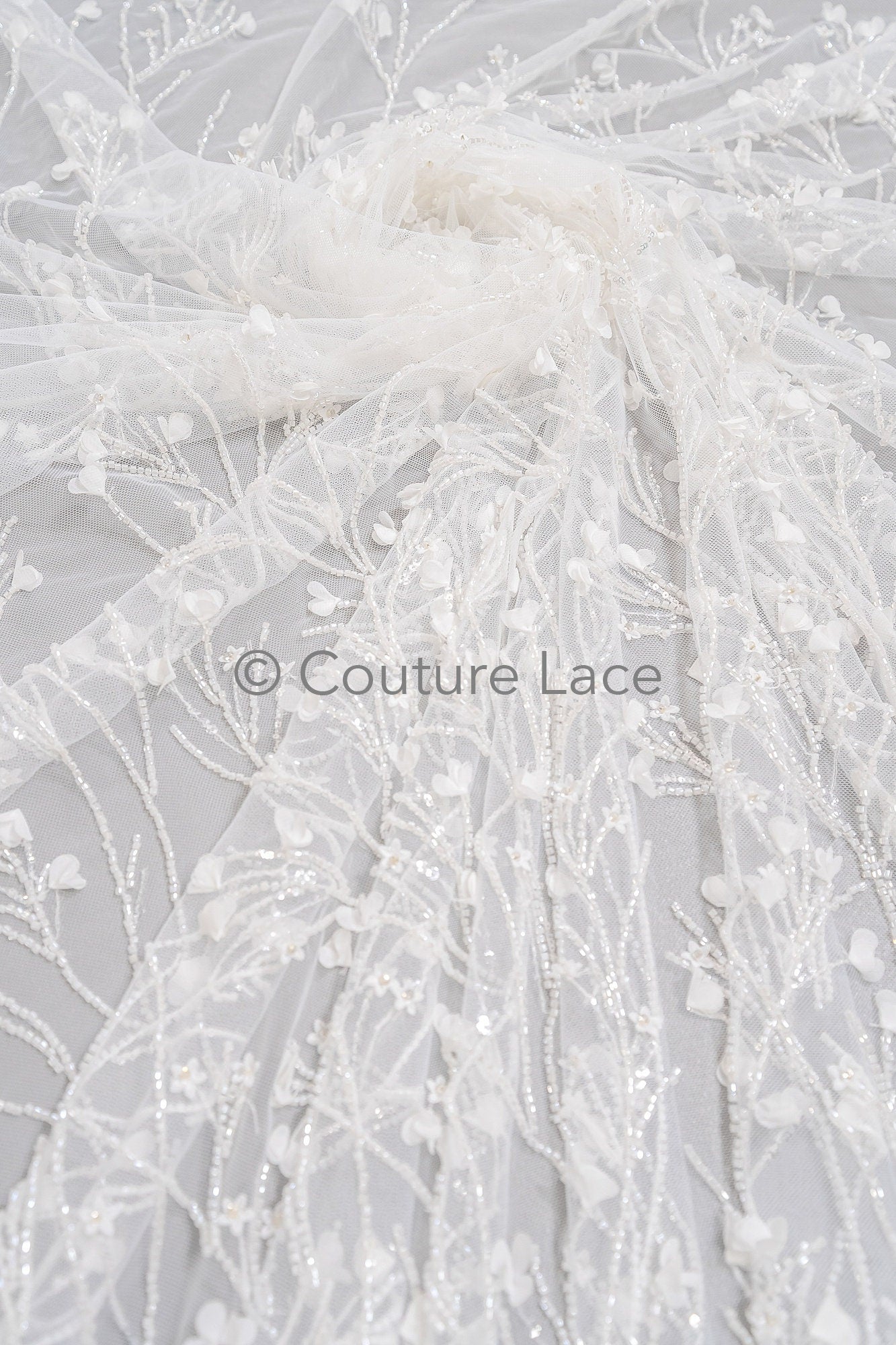 3D Blumen Perlen Spitze Stoff/ Couture Spitzen Stoff mit Perlen/ Braut Spitzen Stoff/ Perlen Perlen Spitze// L23-640