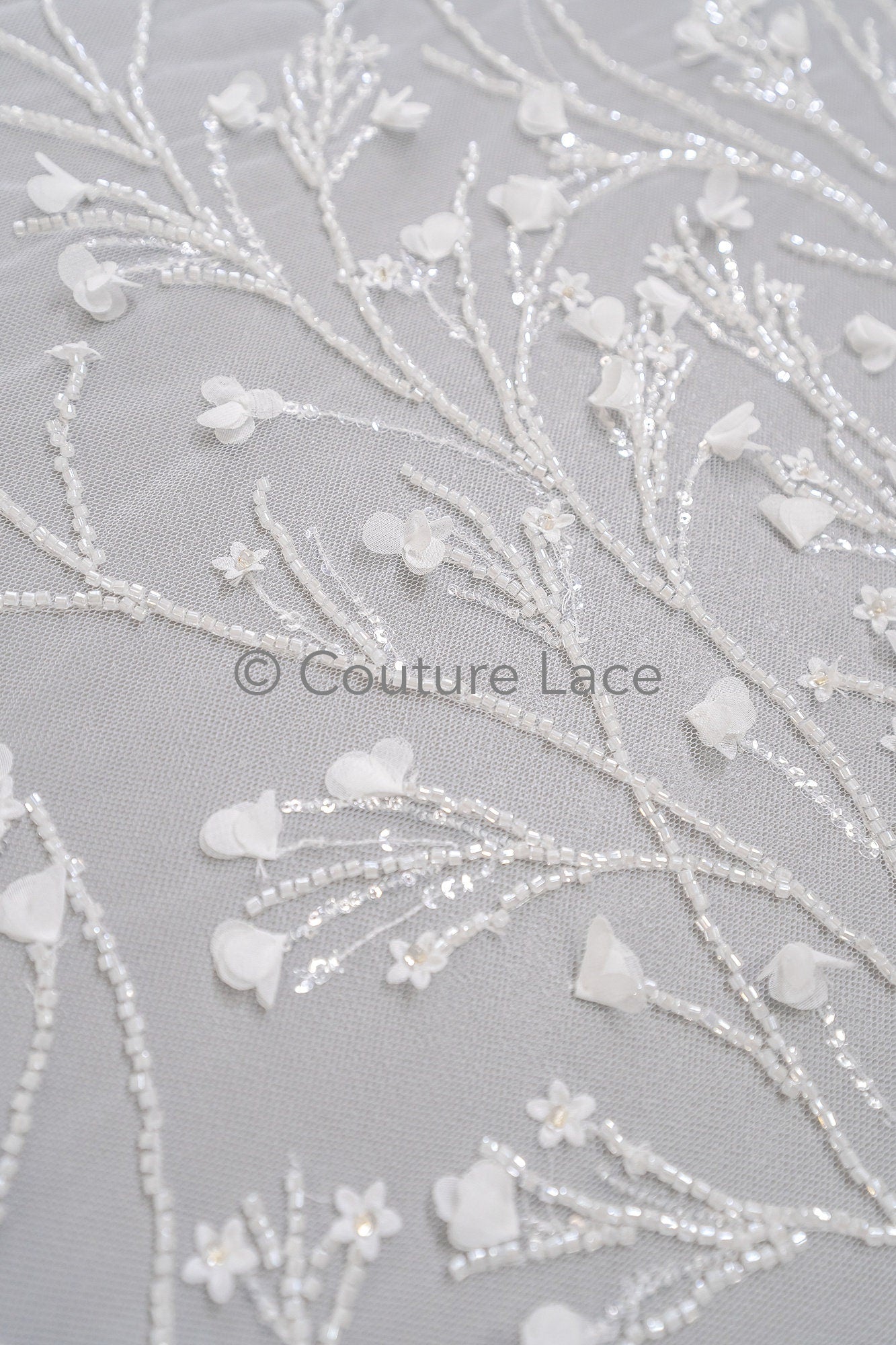 3D Blumen Perlen Spitze Stoff/ Couture Spitzen Stoff mit Perlen/ Braut Spitzen Stoff/ Perlen Perlen Spitze// L23-640