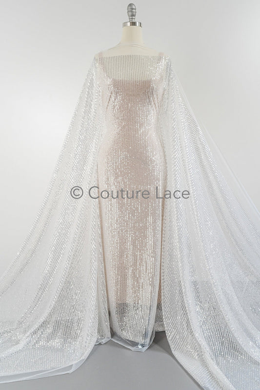 Pailletten Spitzenstoff Silber/ Couture Spitzenstoff/ Braut Spitzenstoff/ Spitze mit Pailletten// L23-641
