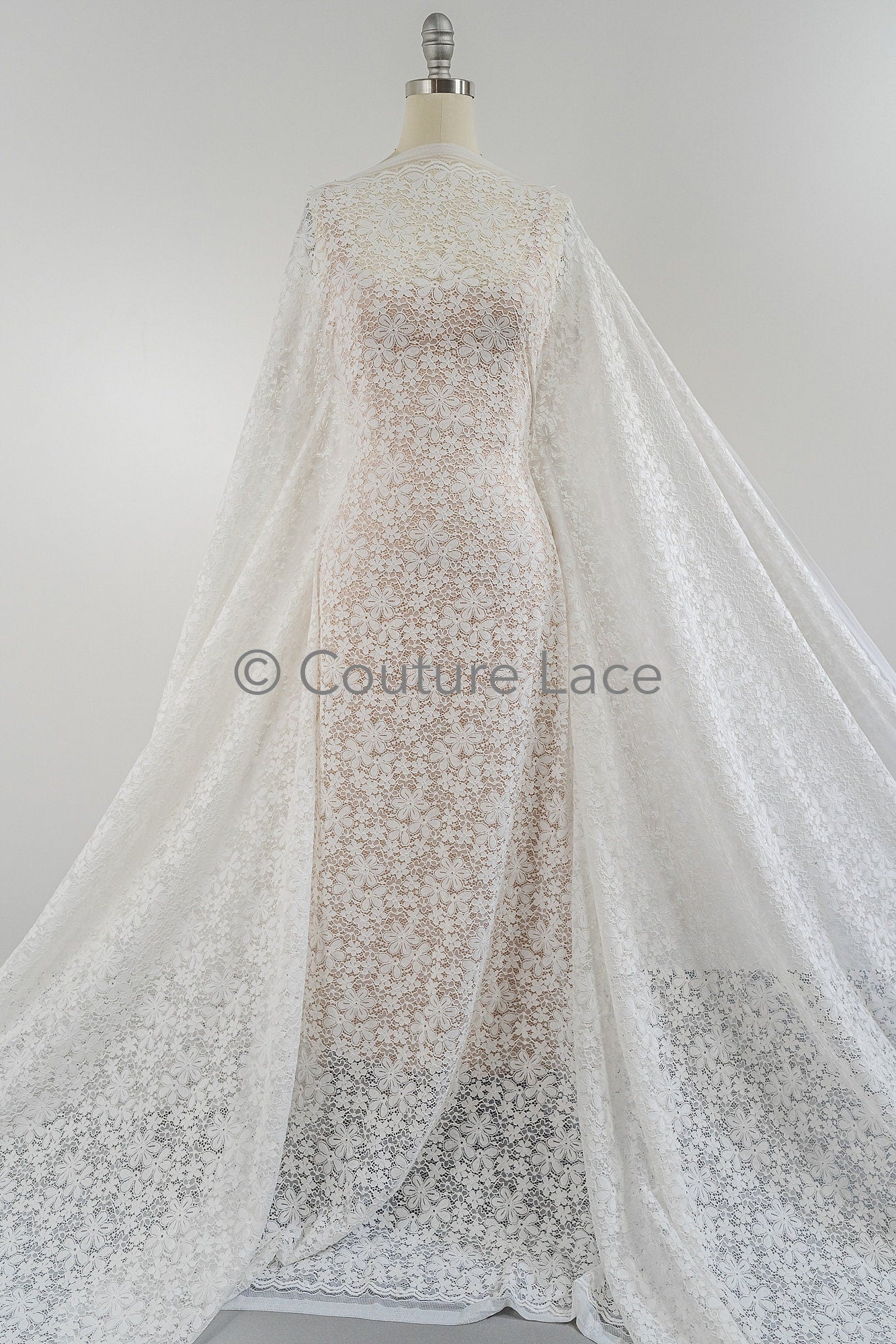 French floral lace/ bridal raschel lace/ French veil lace/ bridal chanitilly lace/ Edwardian lace fabric// L23-648