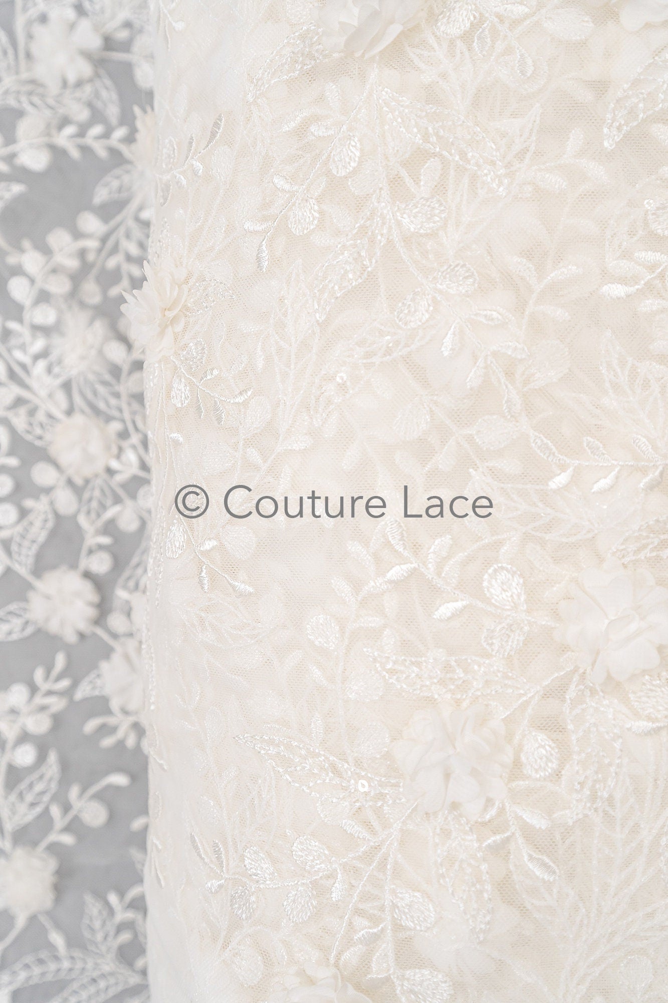 3D Blumen Perlen Spitze Stoff/ Couture Spitzen Stoff mit Folgen/ Braut Spitzen Stoff/ Hochzeit Spitze// L23-649
