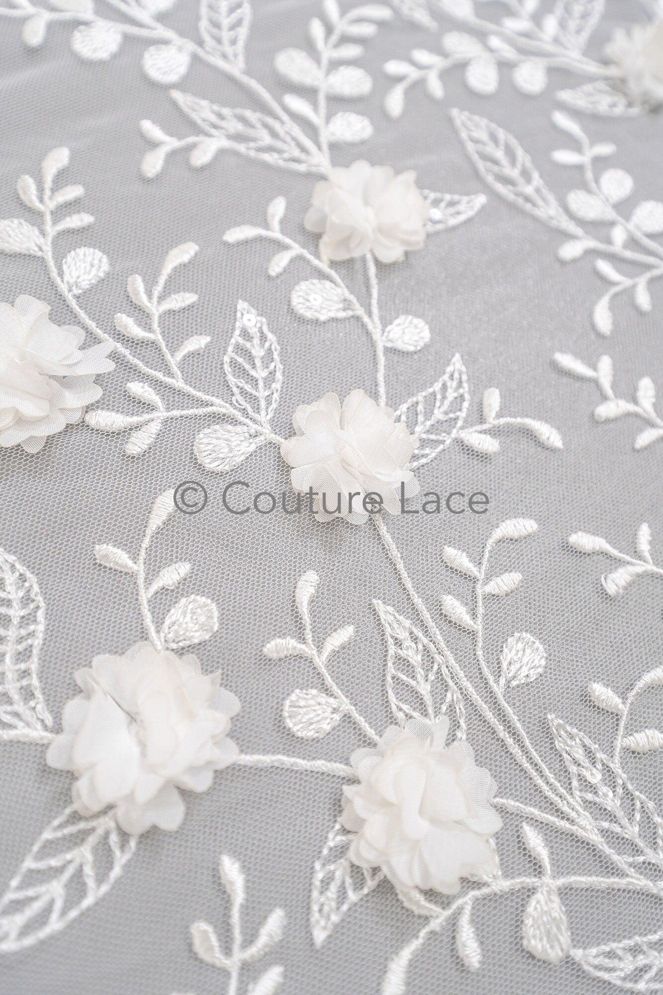 3D Blumen Perlen Spitze Stoff/ Couture Spitzen Stoff mit Folgen/ Braut Spitzen Stoff/ Hochzeit Spitze// L23-649
