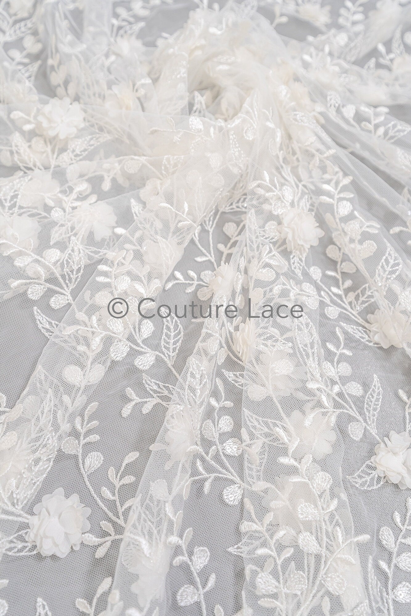 3D Blumen Perlen Spitze Stoff/ Couture Spitzen Stoff mit Folgen/ Braut Spitzen Stoff/ Hochzeit Spitze// L23-649