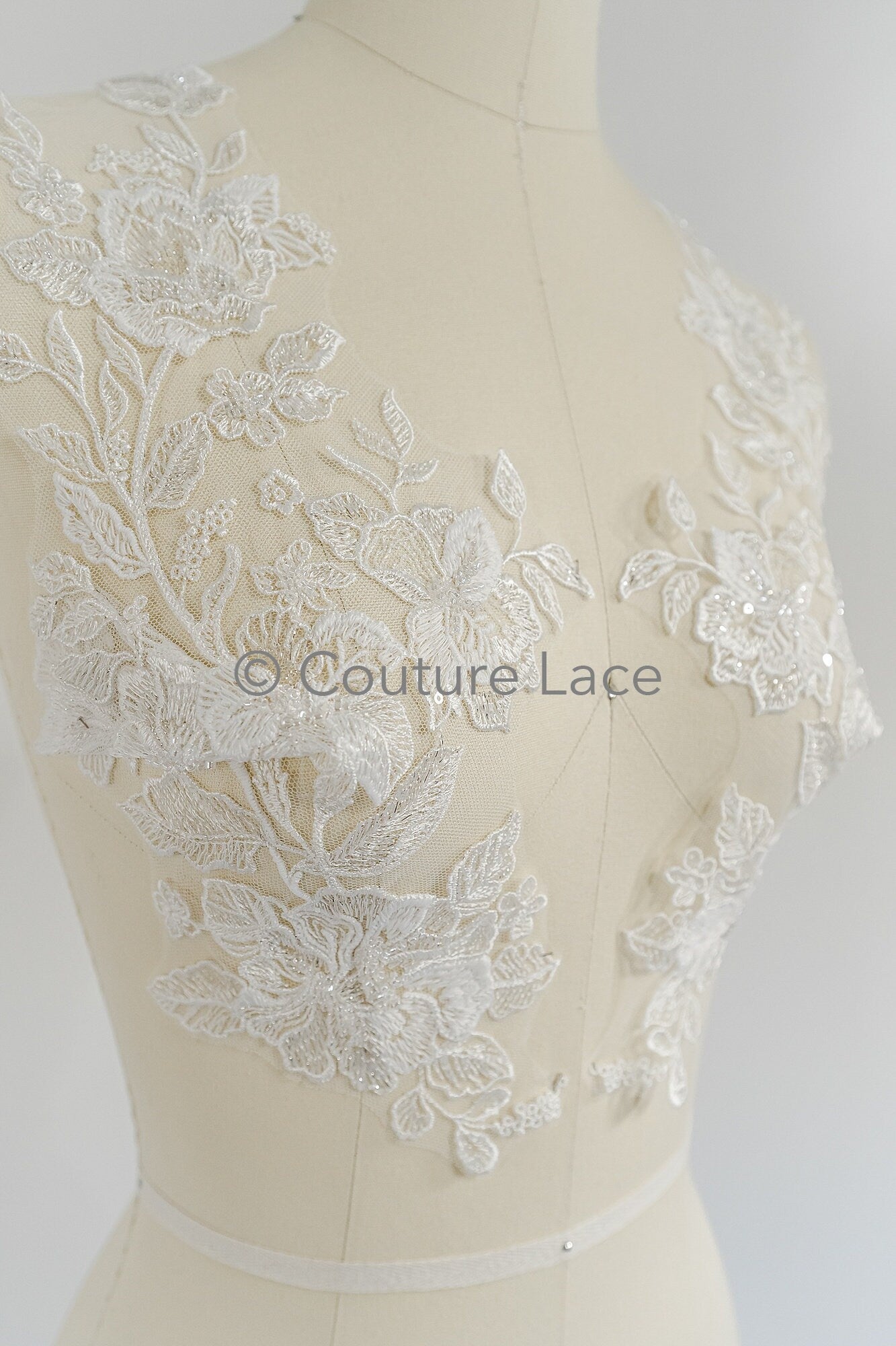 Pearl Bridal Patch / Pearl Flower Applique / Wedding Dress Lace Applique / Leaf Applique / / A23-230