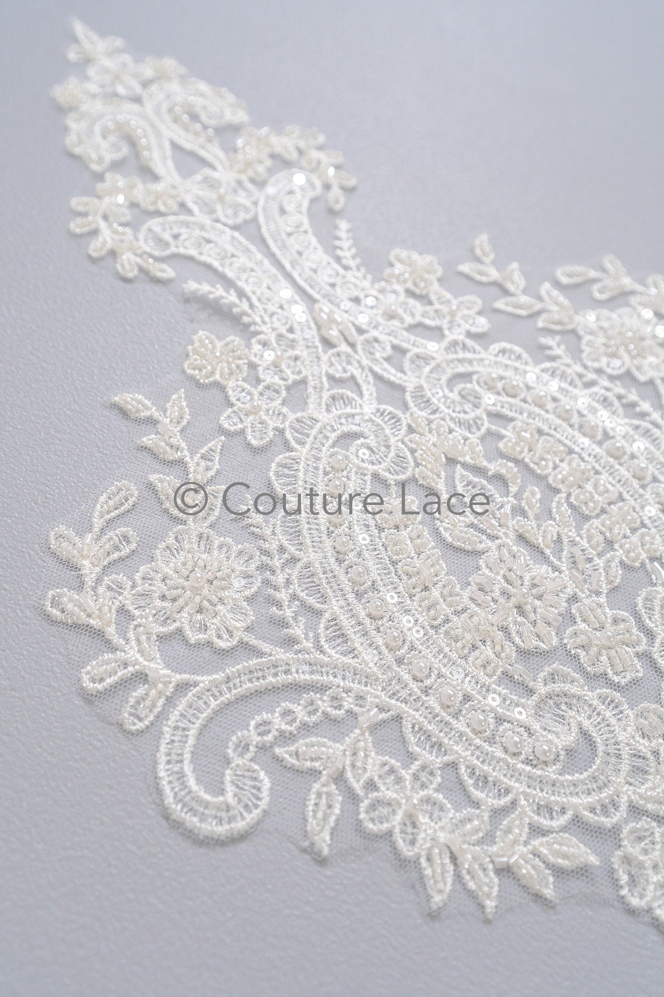 Pearl bridal patch / pearl flower applique / wedding dress lace applique / leaf applique bridal // A23-231