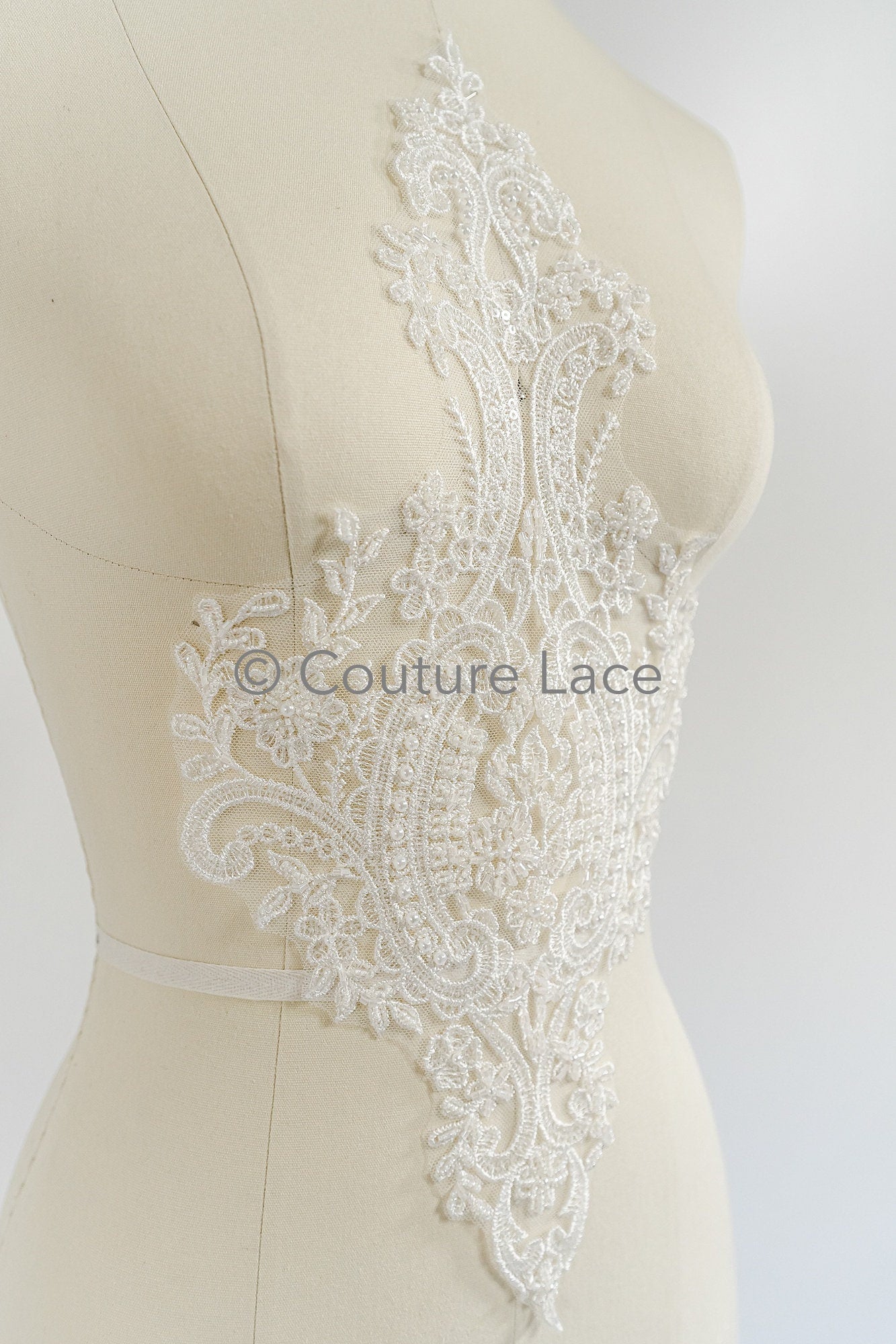 Pearl bridal patch / pearl flower applique / wedding dress lace applique / leaf applique bridal // A23-231