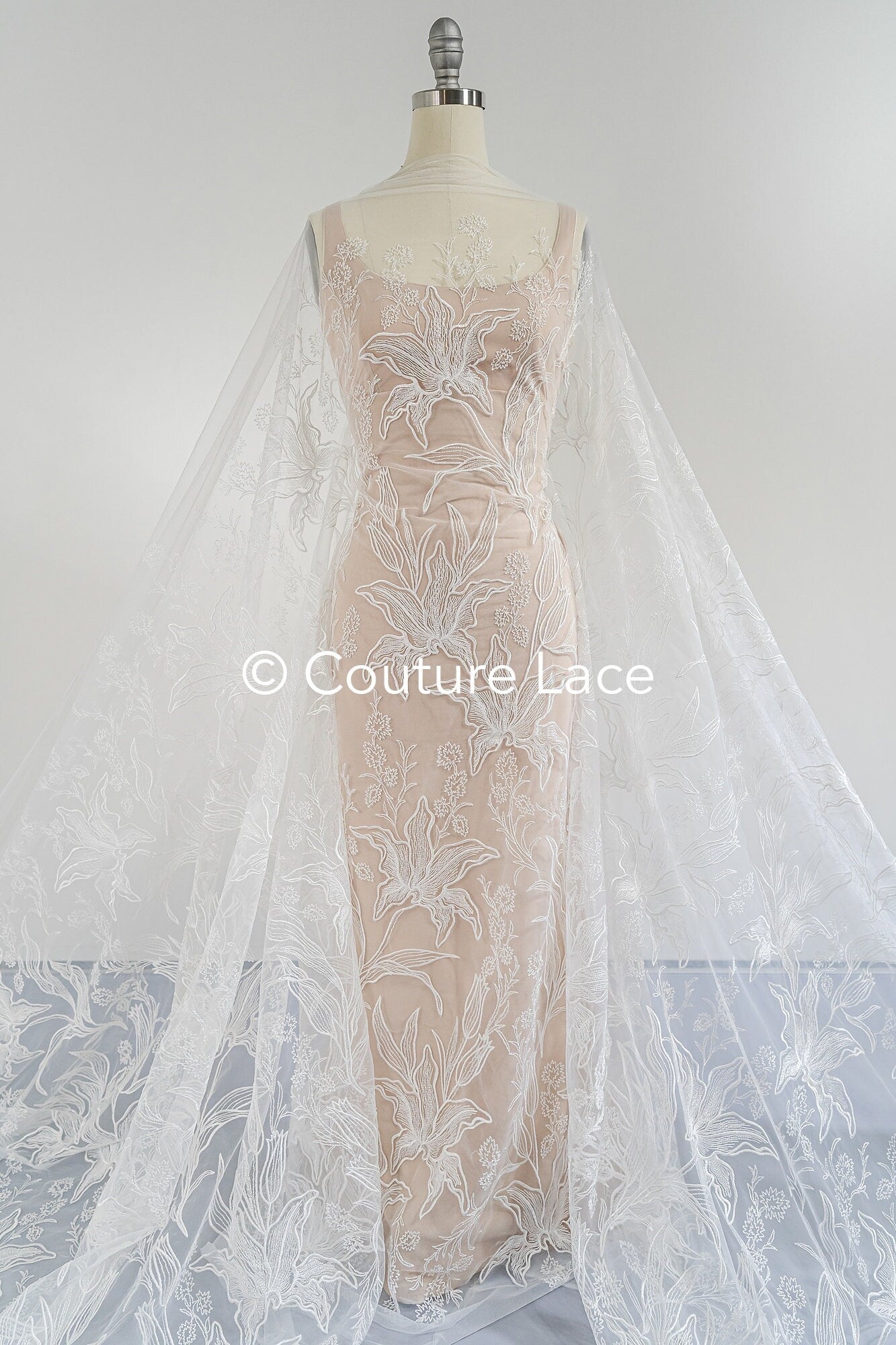 Blumen Braut Spitze Off-White/ Brautspitze Stoff mit Blumen/ Blumen Hochzeit Spitze/ Couture Spitze// L23-653