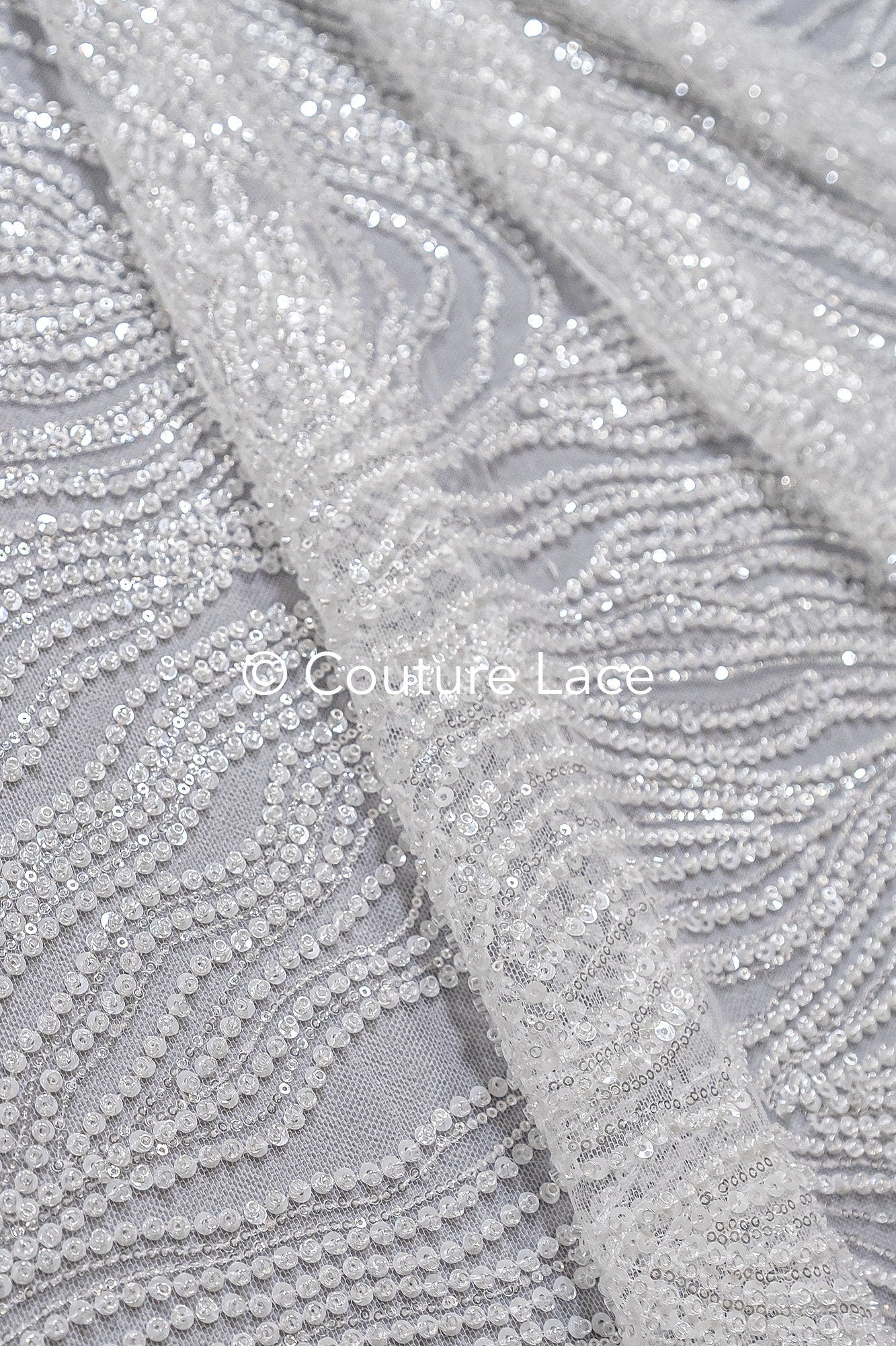 Perlen Spitzenstoff Off-White/ Couture Spitze Stoff/ Braut Spitze Stoff/ Perlenspitze // L23-655