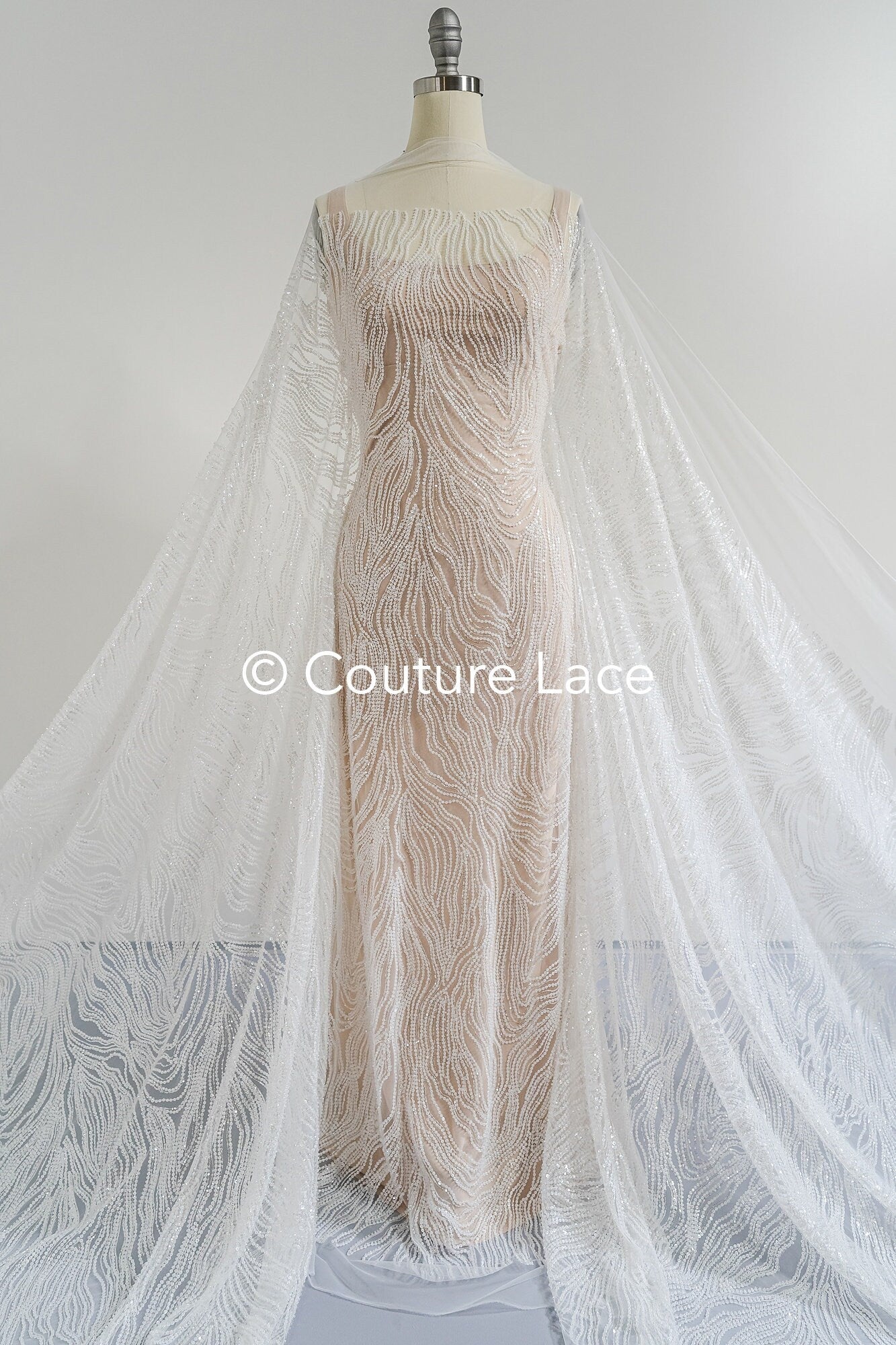 Perlen Spitzenstoff Off-White/ Couture Spitze Stoff/ Braut Spitze Stoff/ Perlenspitze // L23-655