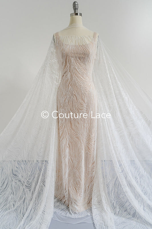 Perlen Spitzenstoff Off-White/ Couture Spitze Stoff/ Braut Spitze Stoff/ Perlenspitze // L23-655