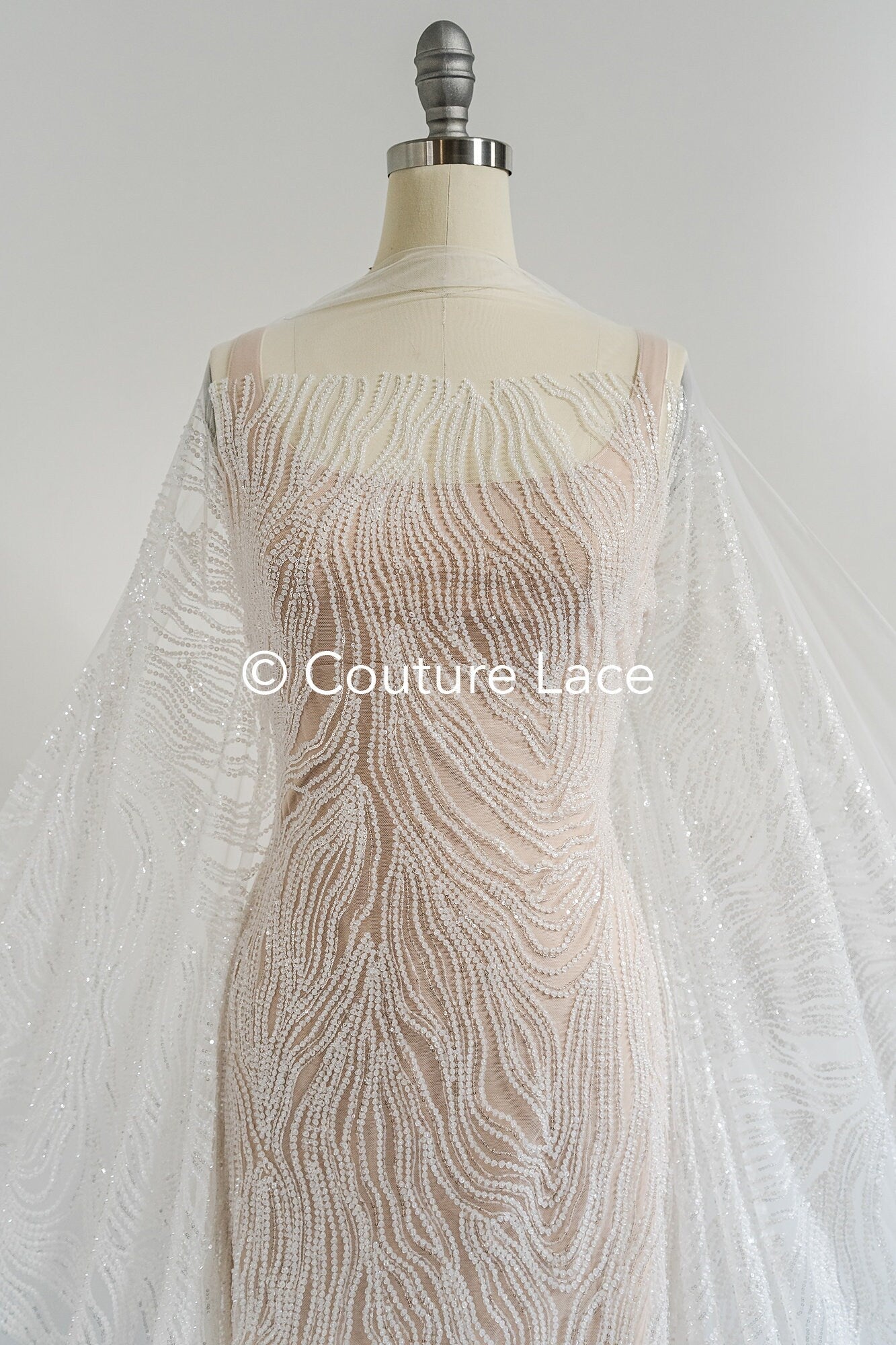 Perlen Spitzenstoff Off-White/ Couture Spitze Stoff/ Braut Spitze Stoff/ Perlenspitze // L23-655