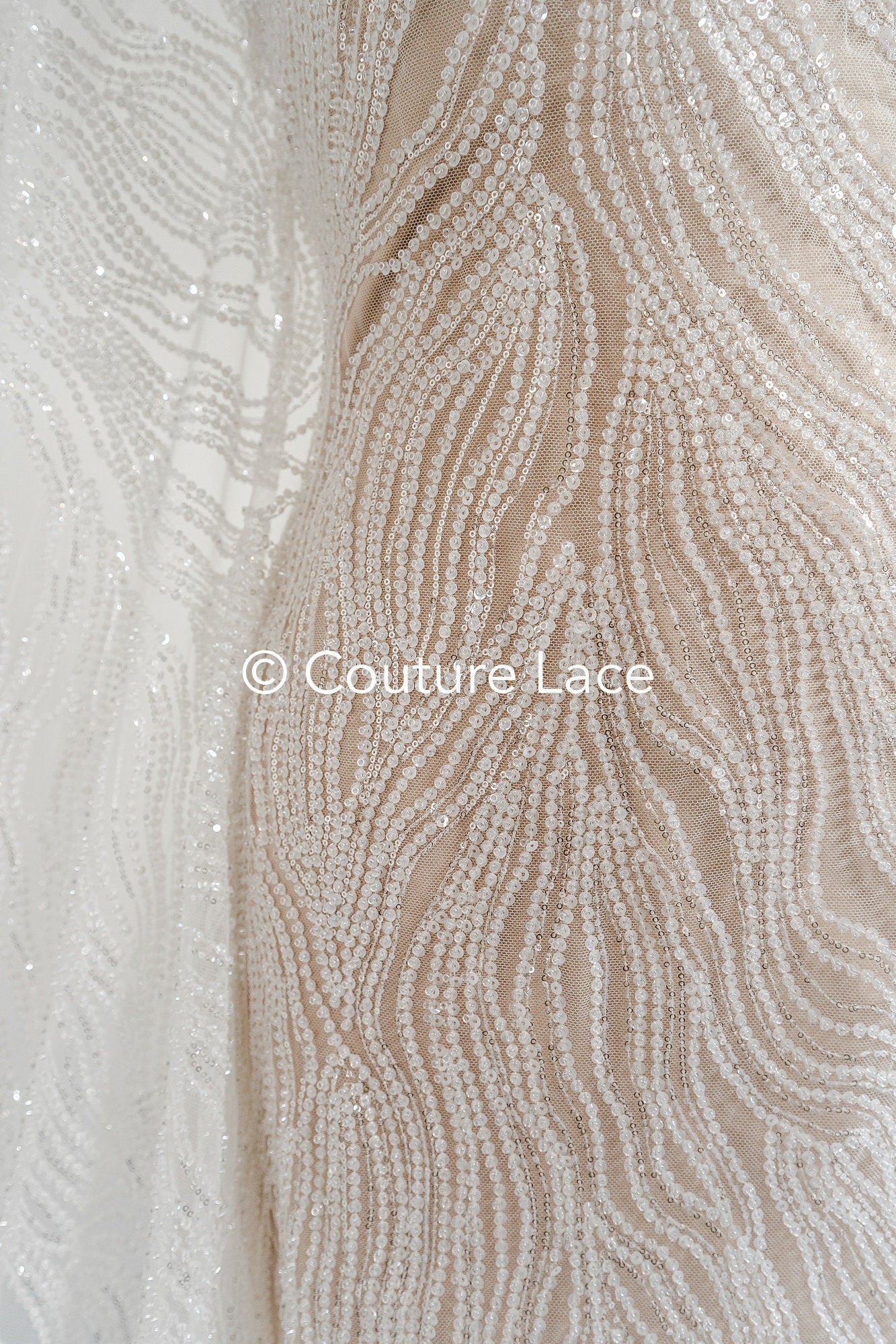 Perlen Spitzenstoff Off-White/ Couture Spitze Stoff/ Braut Spitze Stoff/ Perlenspitze // L23-655