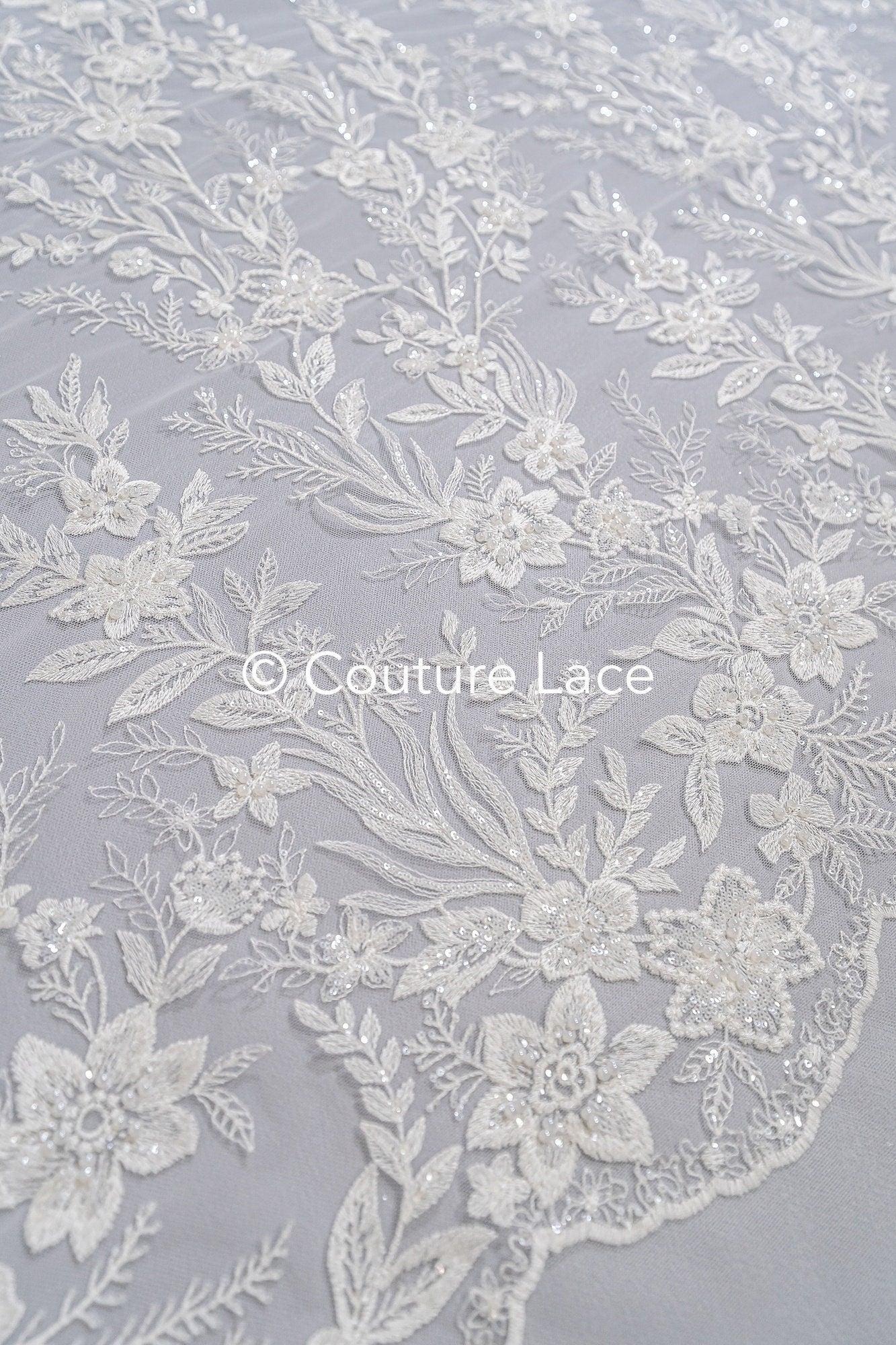 Perlen Spitzenstoff/ Couture Spitzenstoff mit Perlen/ Braut Spitzenstoff/ Perlen Spitze// L23-652