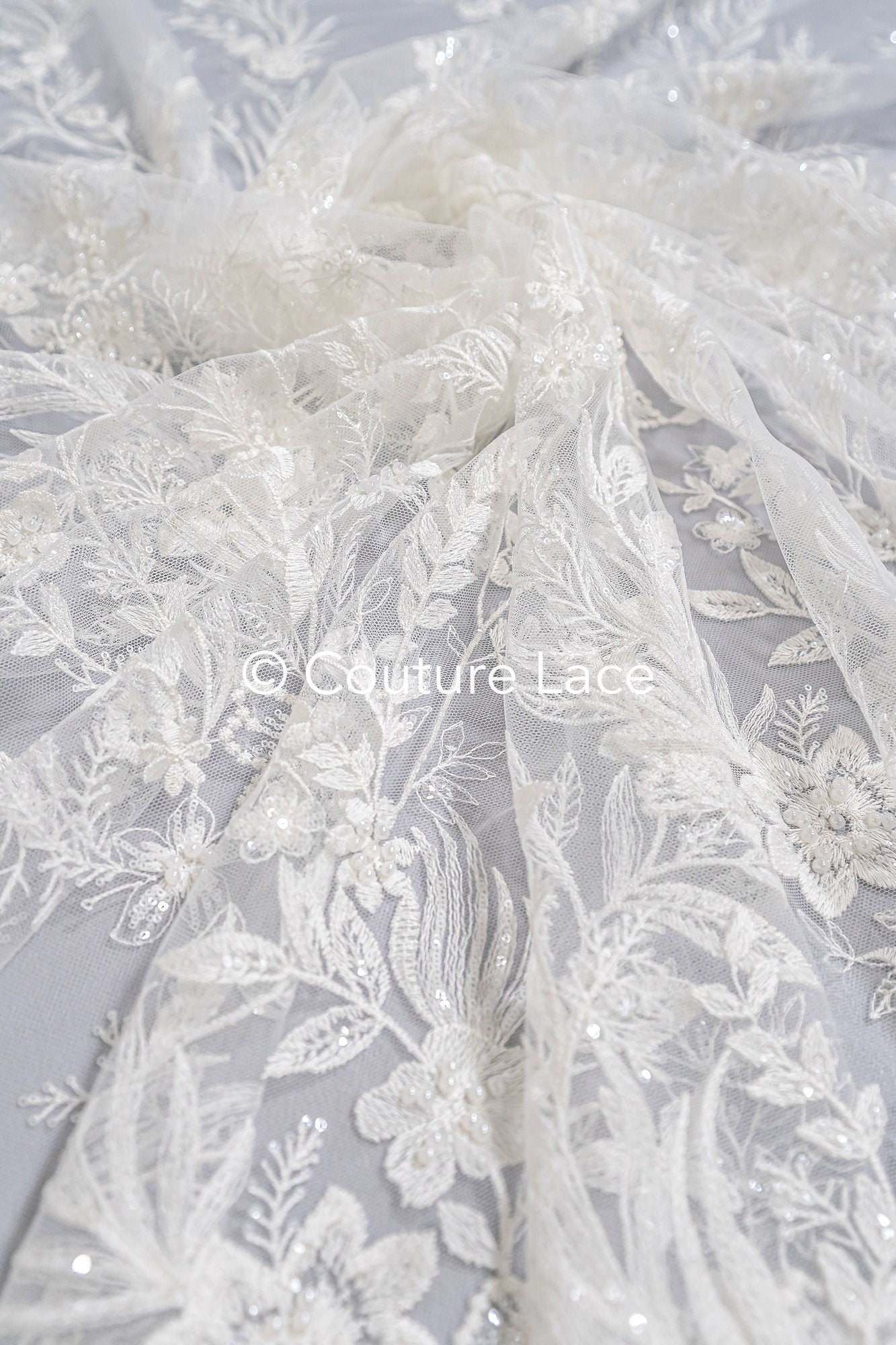 Perlen Spitzenstoff/ Couture Spitzenstoff mit Perlen/ Braut Spitzenstoff/ Perlen Spitze// L23-652