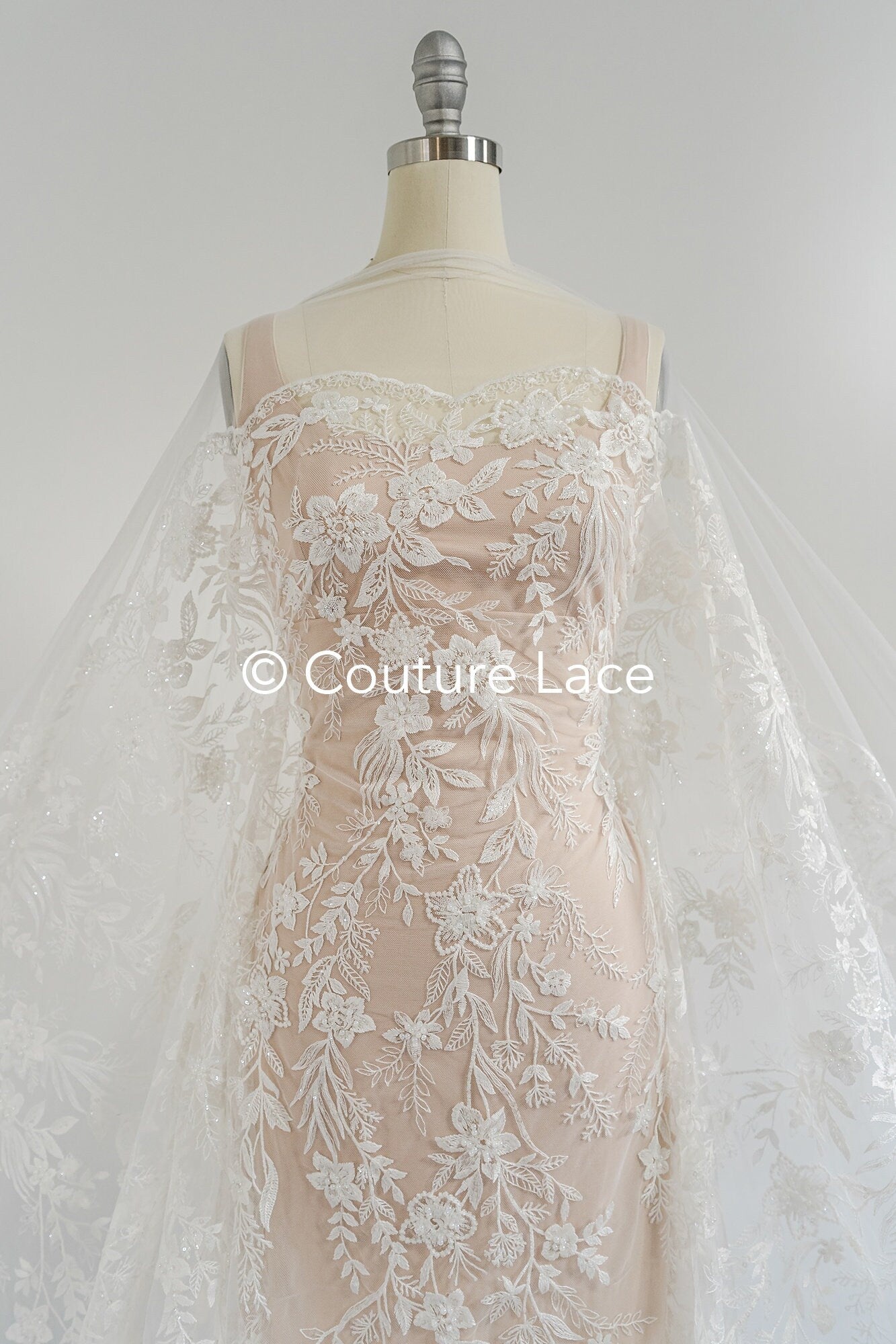 Perlen Spitzenstoff/ Couture Spitzenstoff mit Perlen/ Braut Spitzenstoff/ Perlen Spitze// L23-652