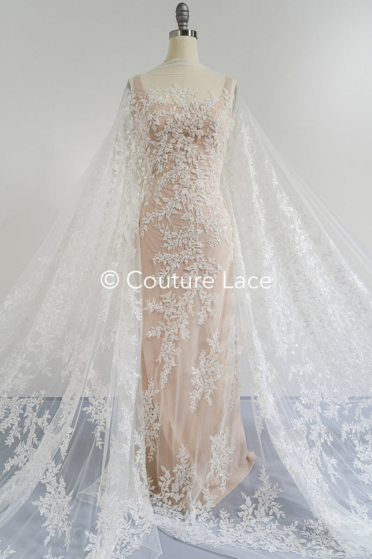 Blumen Perlen Spitzenstoff Off-White/ Couture Spitze Stoff/ Brautspitzenstoff mit Perlen & Pailletten/ Perlen Spitze// L23-656