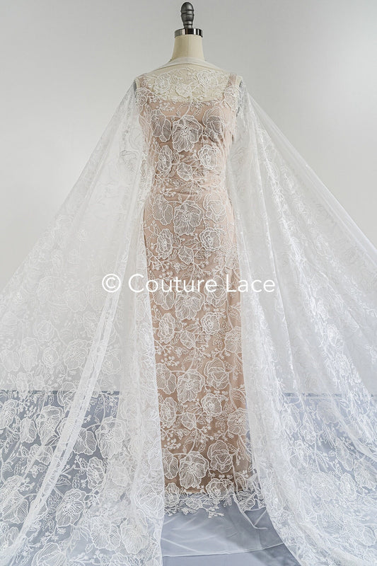 Encaje floral francés / encaje Raschel para novia / encaje francés para velo / encaje Chantilly nupcial / encaje eduardiano // L23-660